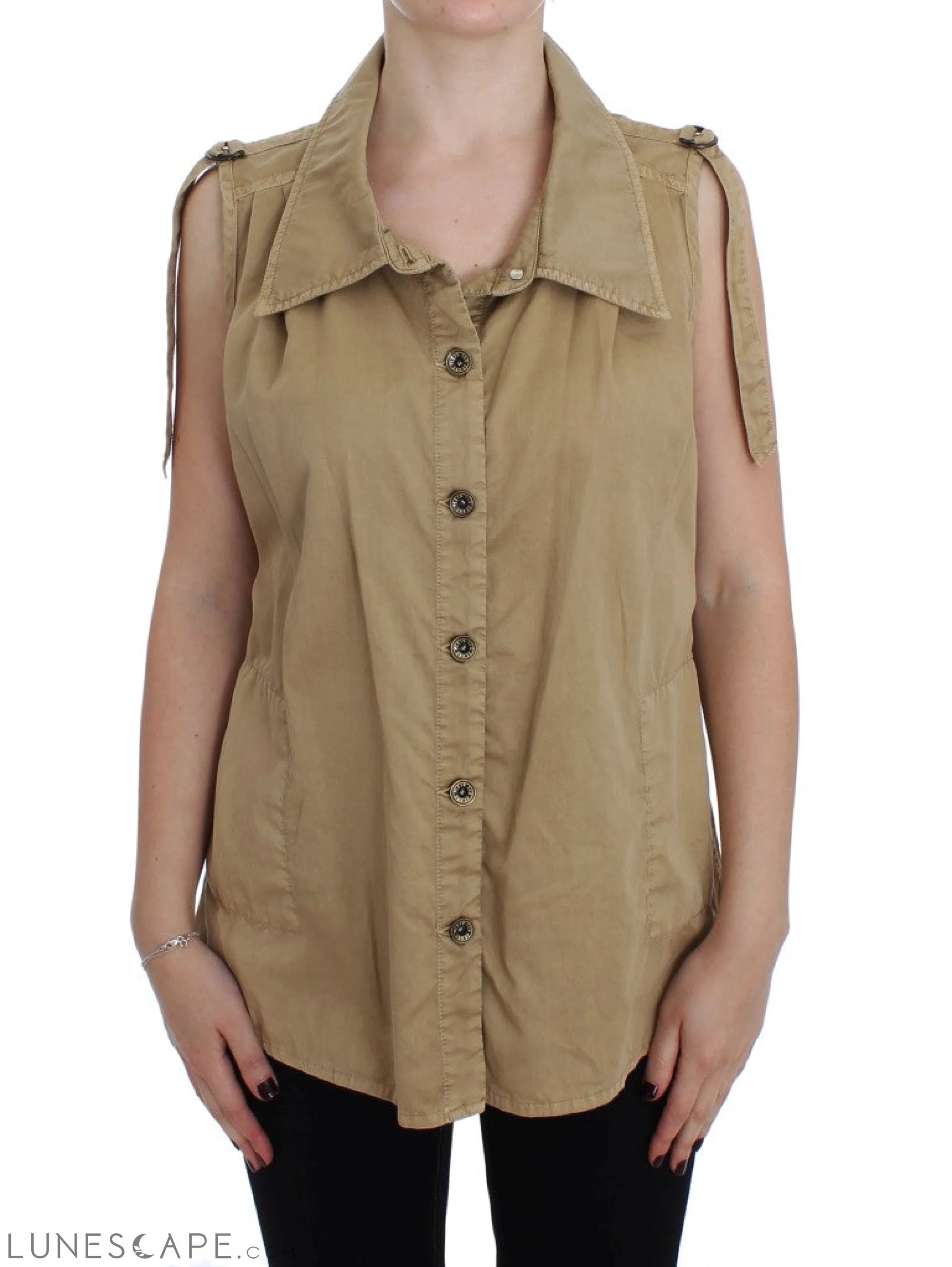 PLEIN SUD Beige Sleeveless Cotton Blouse LUNESCAPE