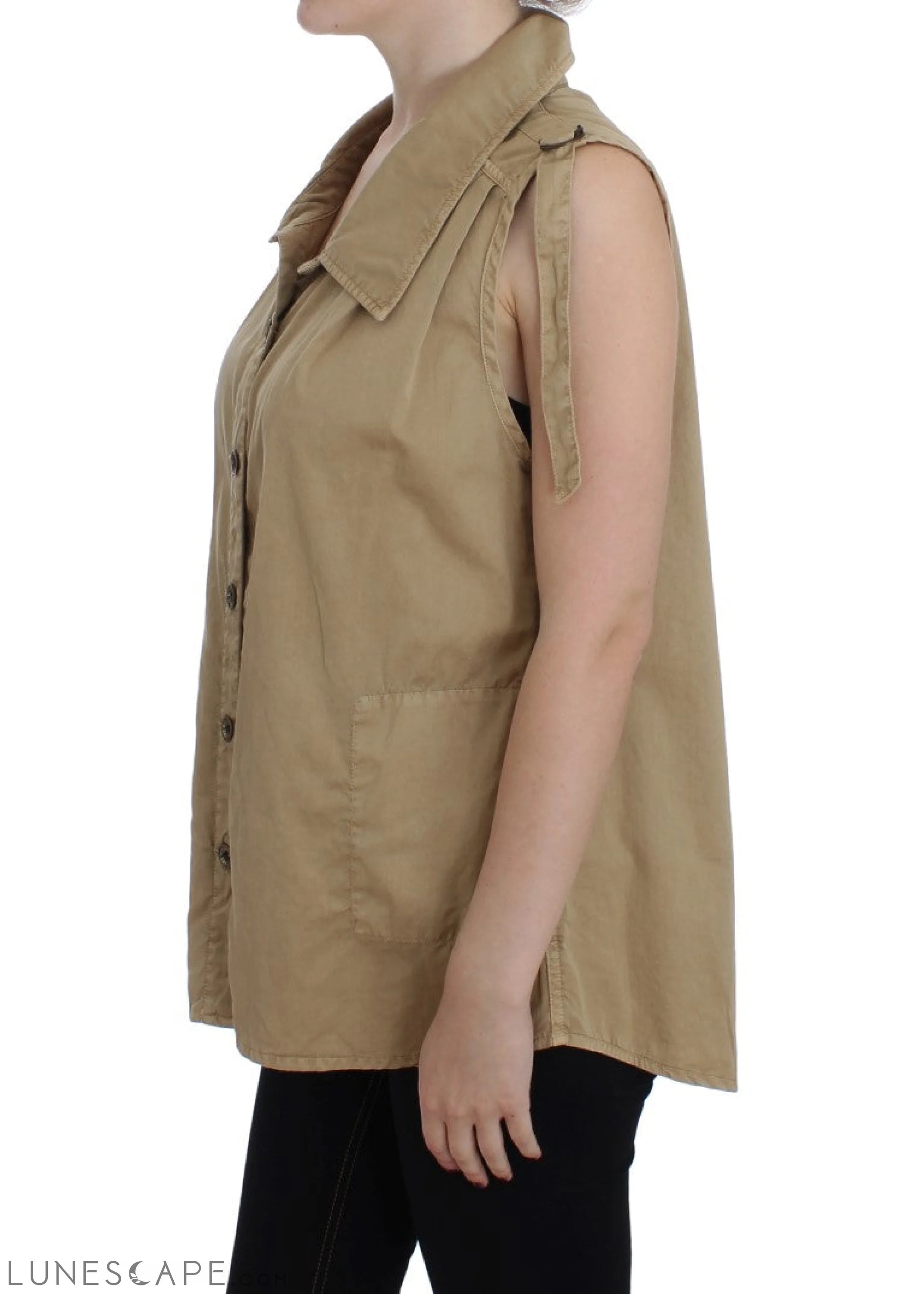 PLEIN SUD Beige Sleeveless Cotton Blouse LUNESCAPE