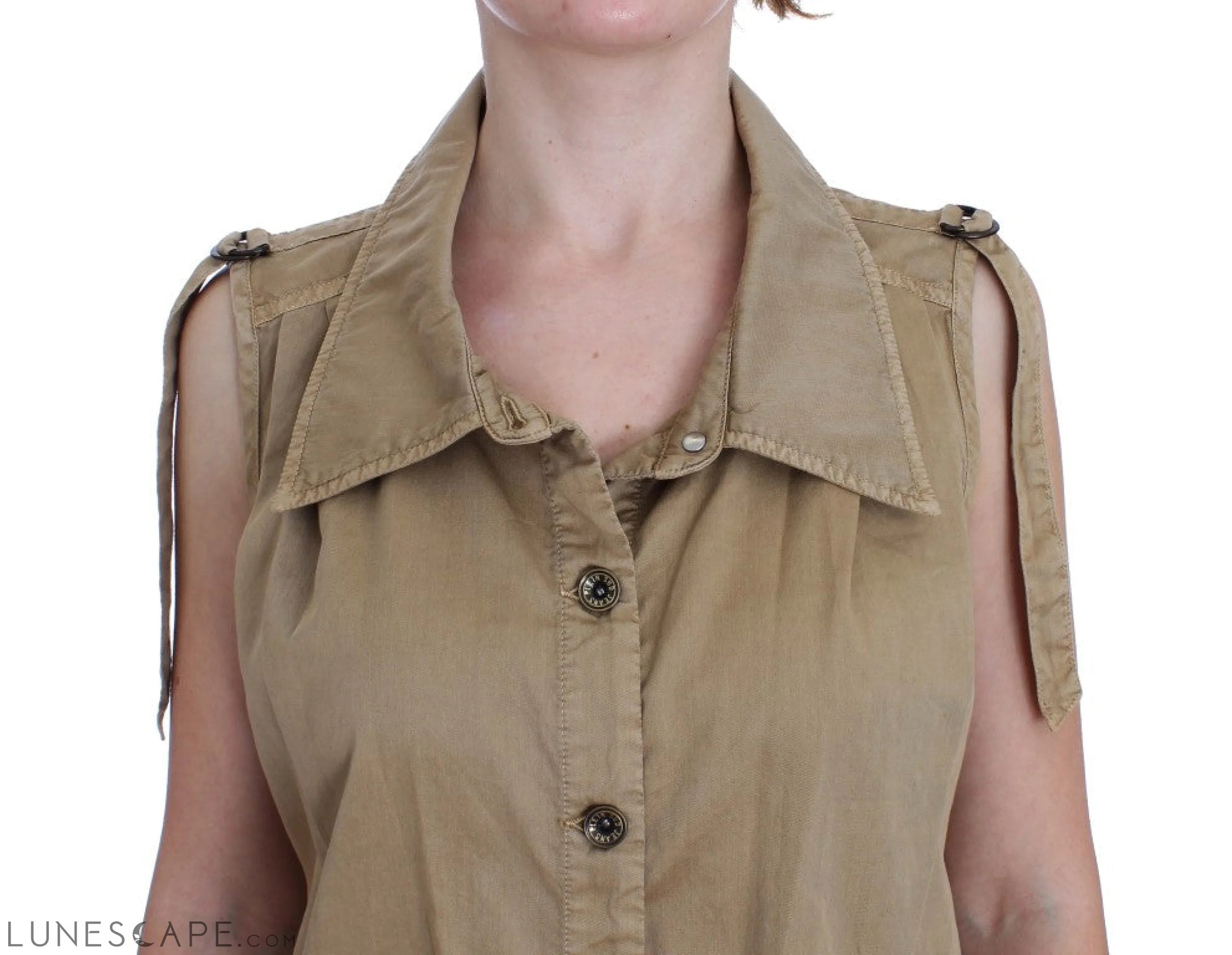 PLEIN SUD Beige Sleeveless Cotton Blouse LUNESCAPE