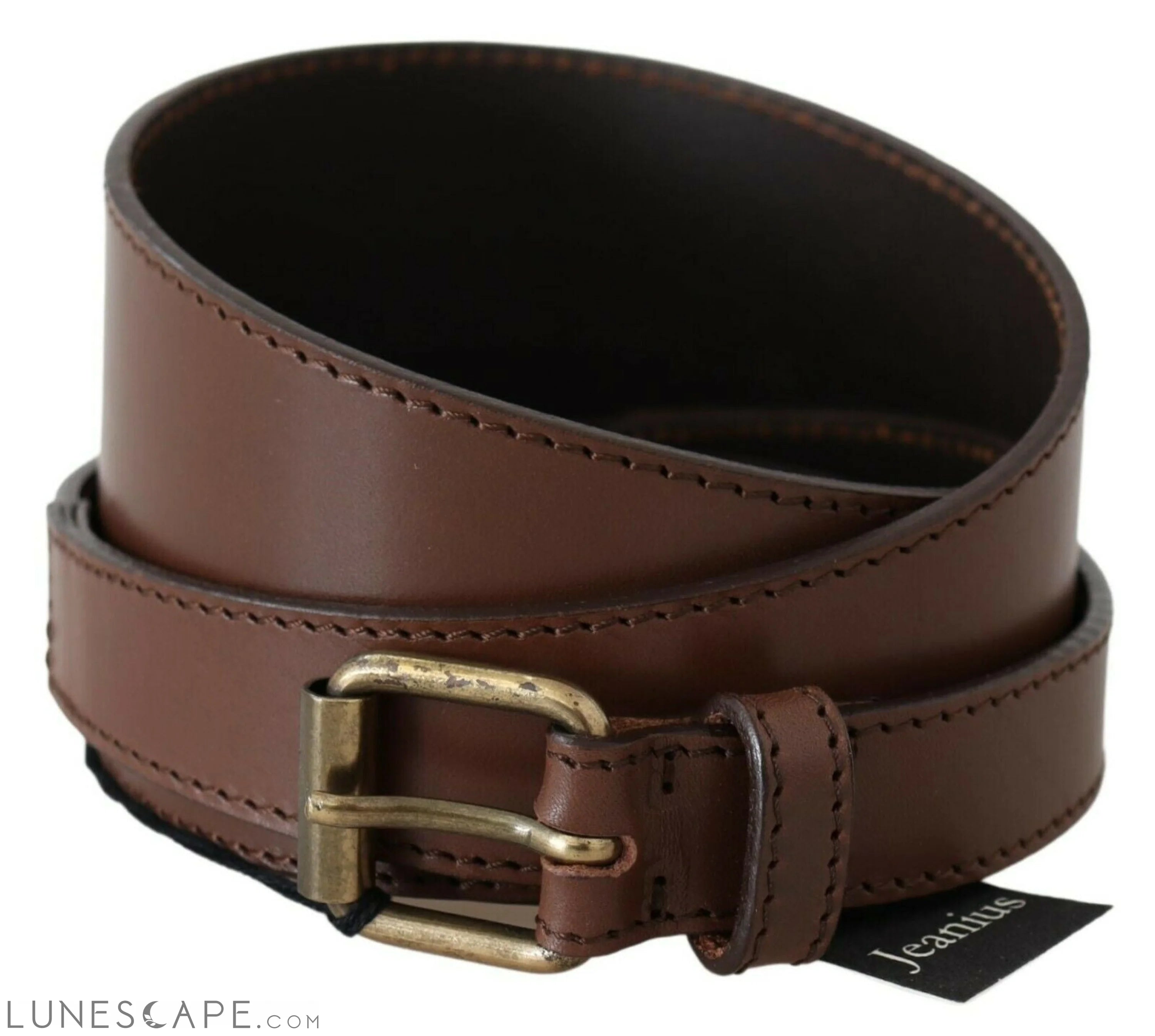 PLEIN SUD Chic Brown Leather Fashion Belt with Bronze-Tone Hardware LUNESCAPE