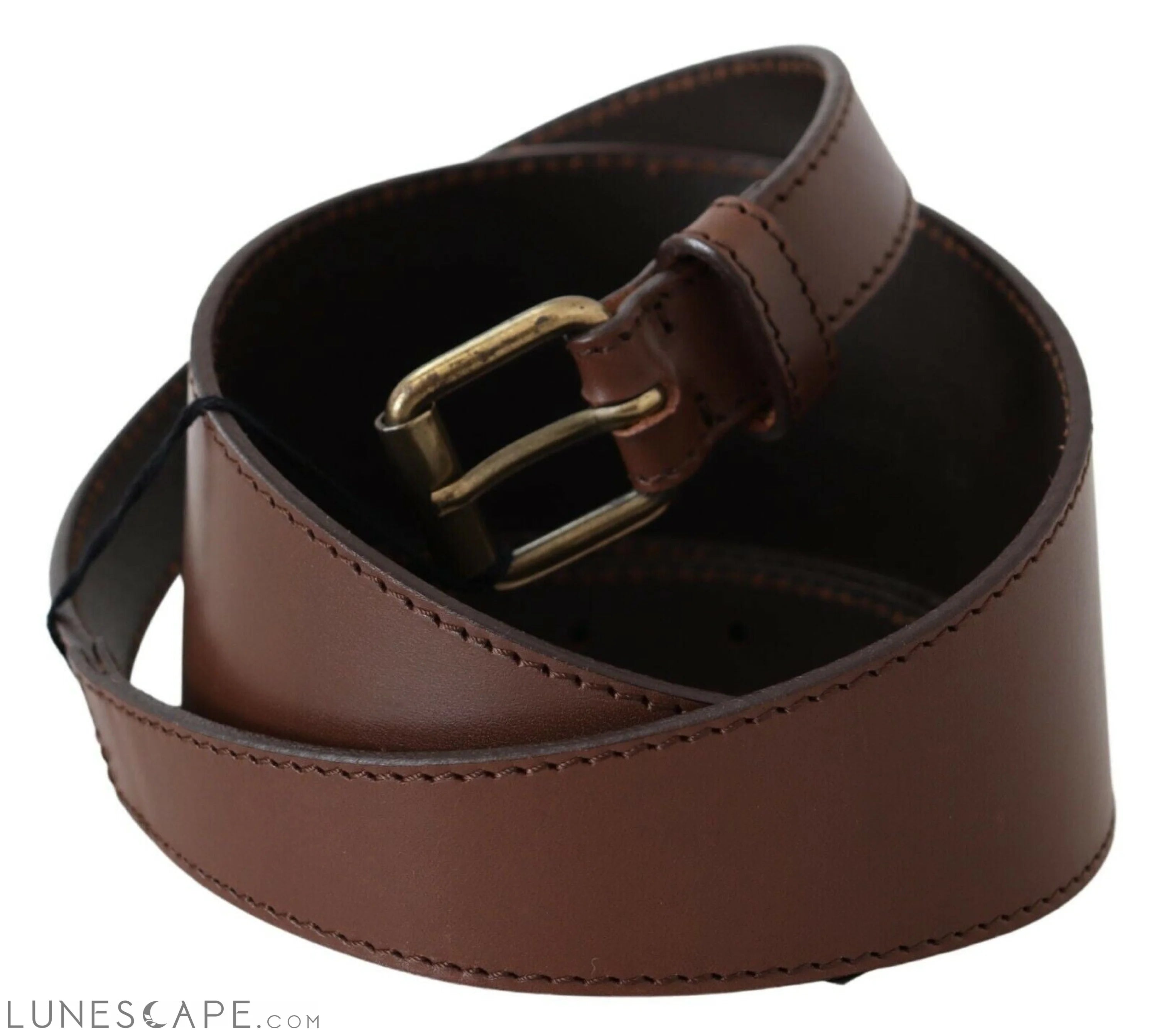 PLEIN SUD Chic Brown Leather Fashion Belt with Bronze-Tone Hardware LUNESCAPE