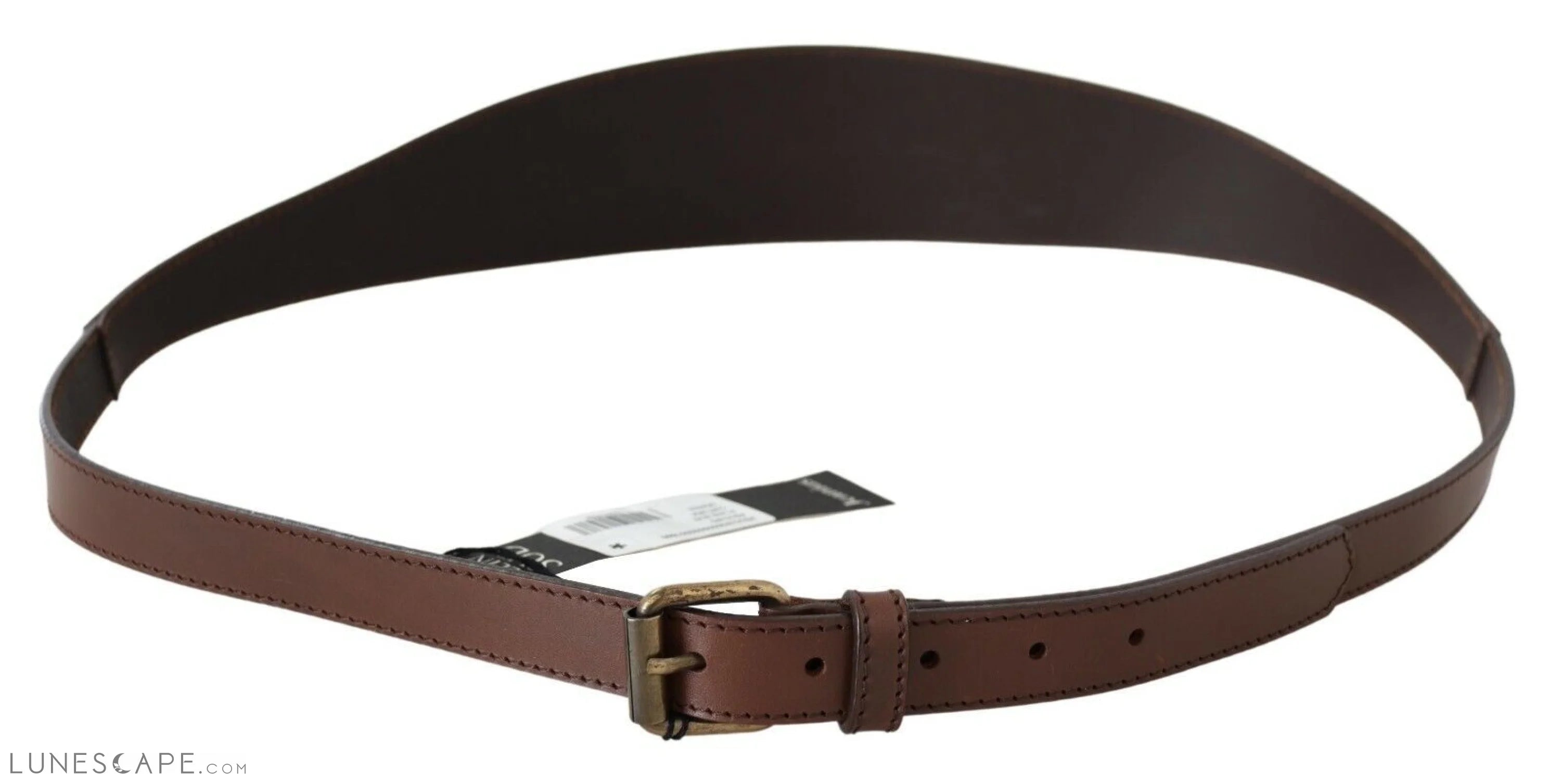 PLEIN SUD Chic Brown Leather Fashion Belt with Bronze-Tone Hardware LUNESCAPE