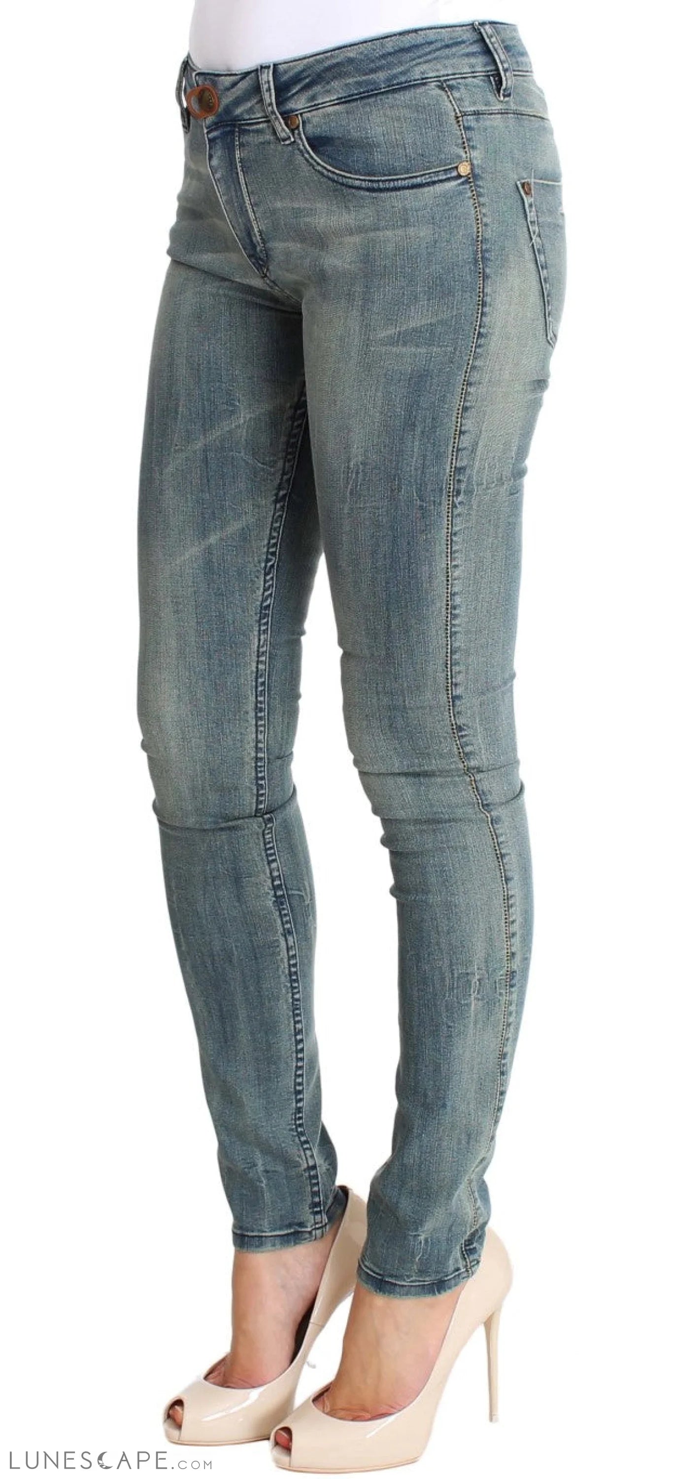 PLEIN SUD Chic Slim Skinny Blue Wash Denim LUNESCAPE