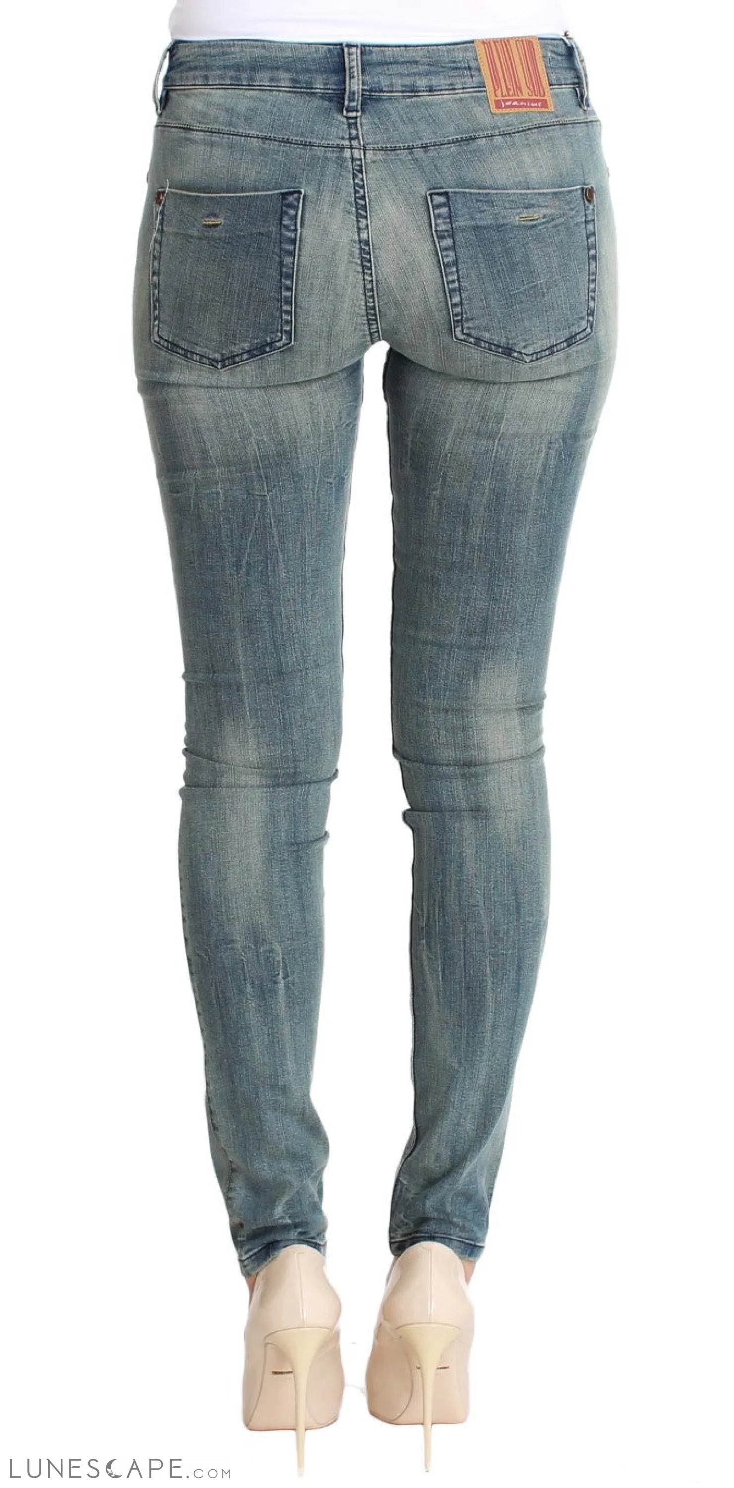 PLEIN SUD Chic Slim Skinny Blue Wash Denim LUNESCAPE