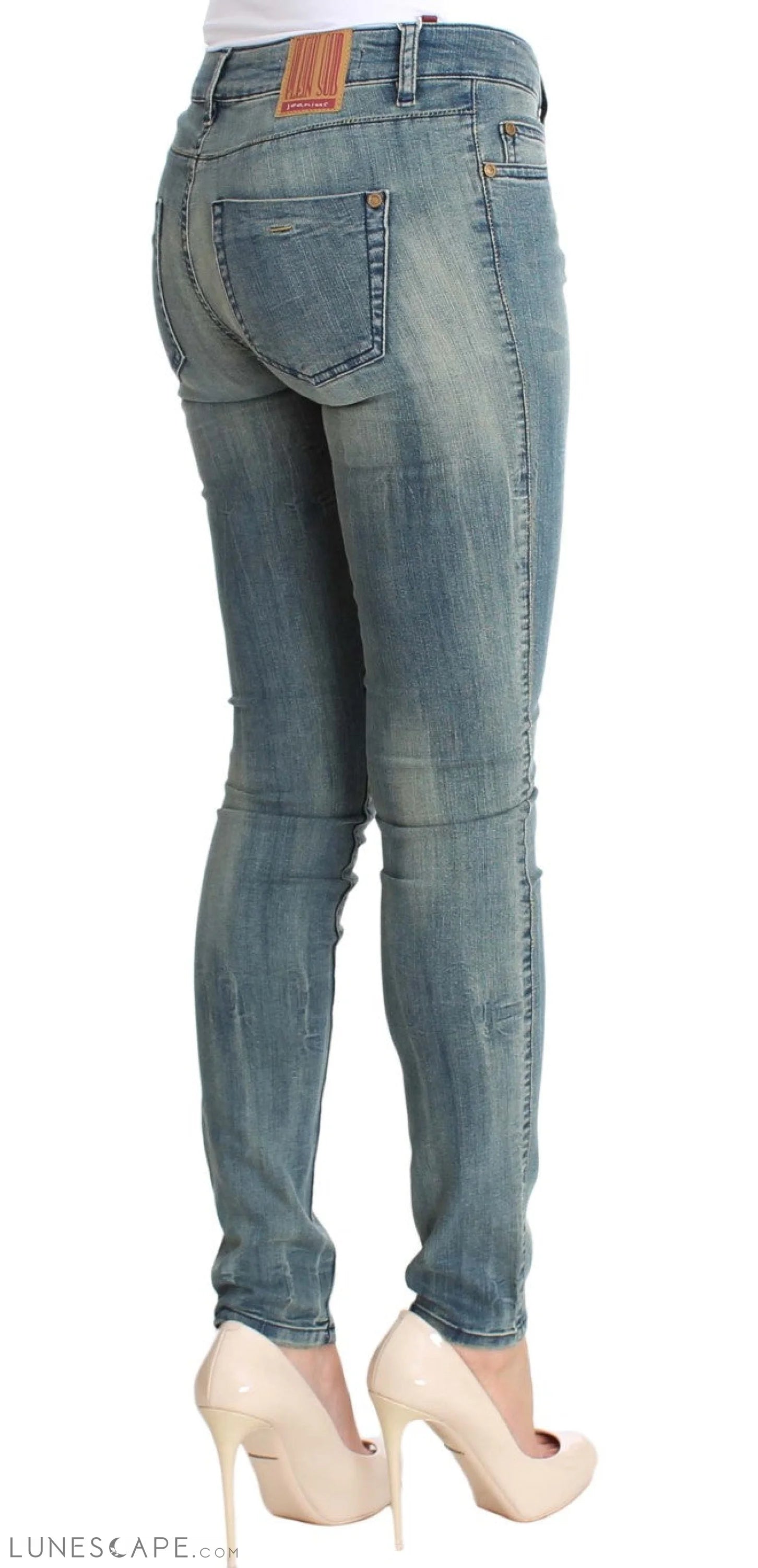 PLEIN SUD Chic Slim Skinny Blue Wash Denim LUNESCAPE