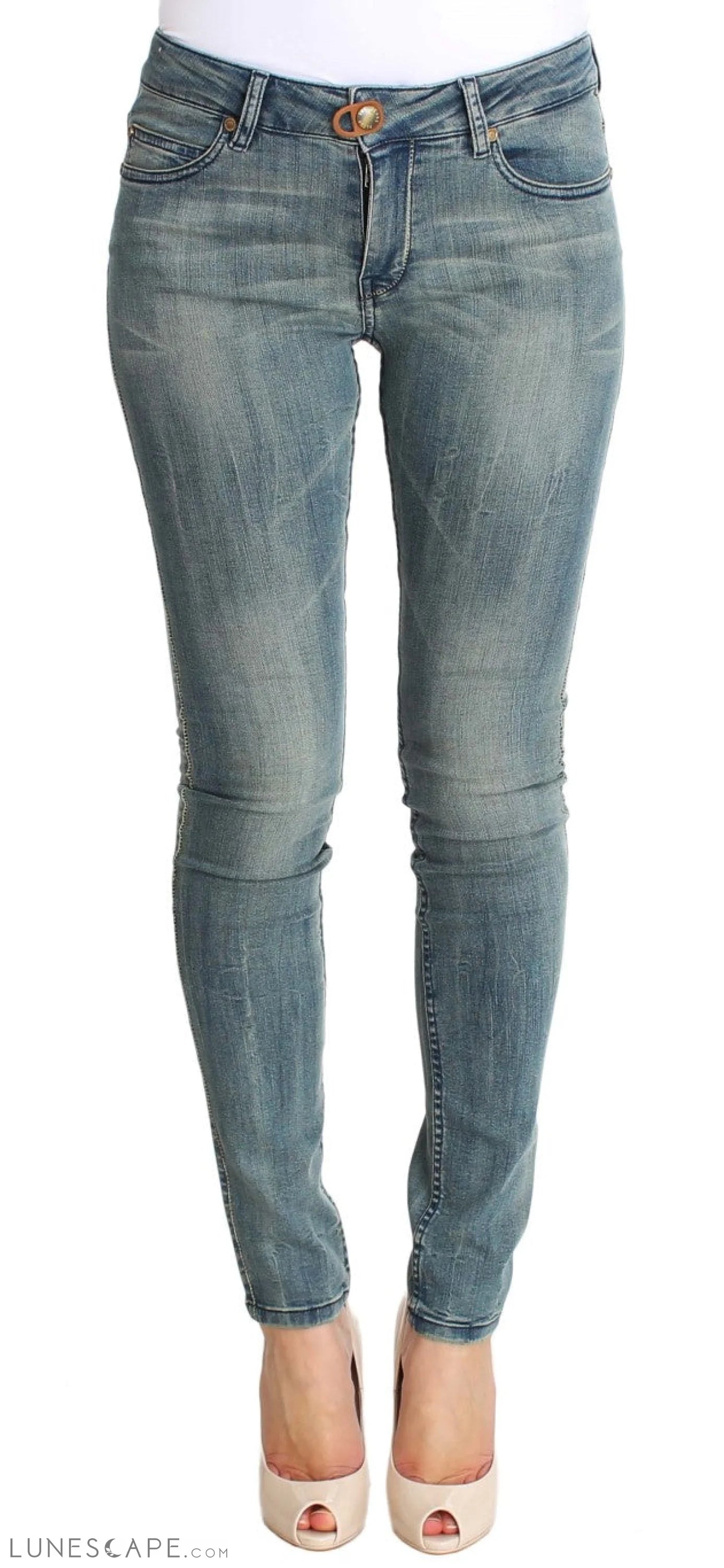 PLEIN SUD Chic Slim Skinny Blue Wash Denim LUNESCAPE