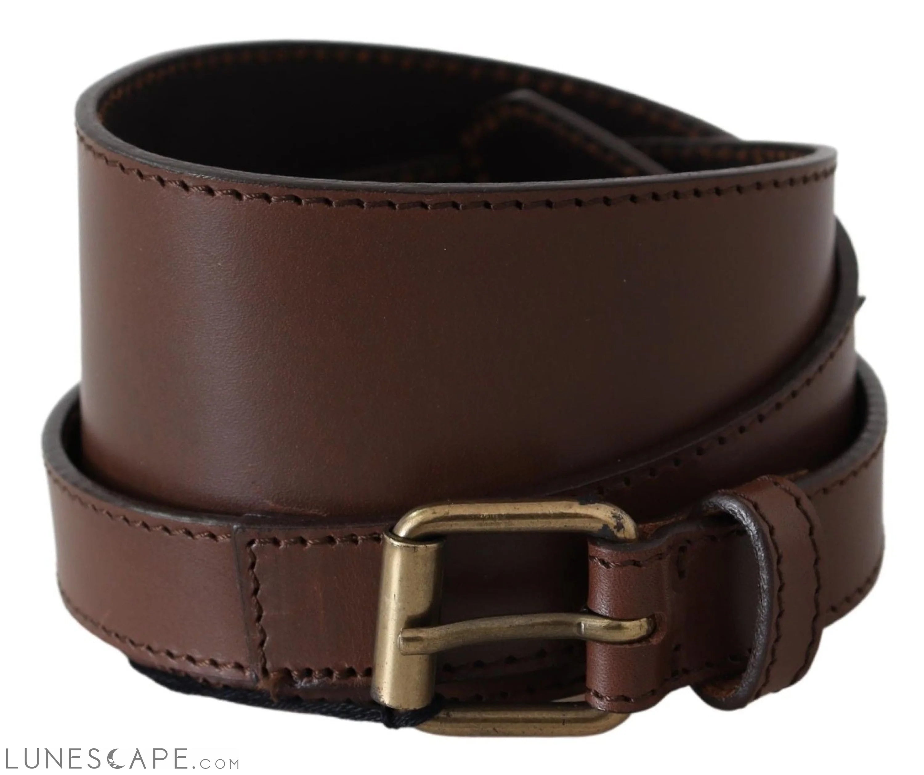 PLEIN SUD Elegant Rustic Gold-Tone Leather Belt LUNESCAPE