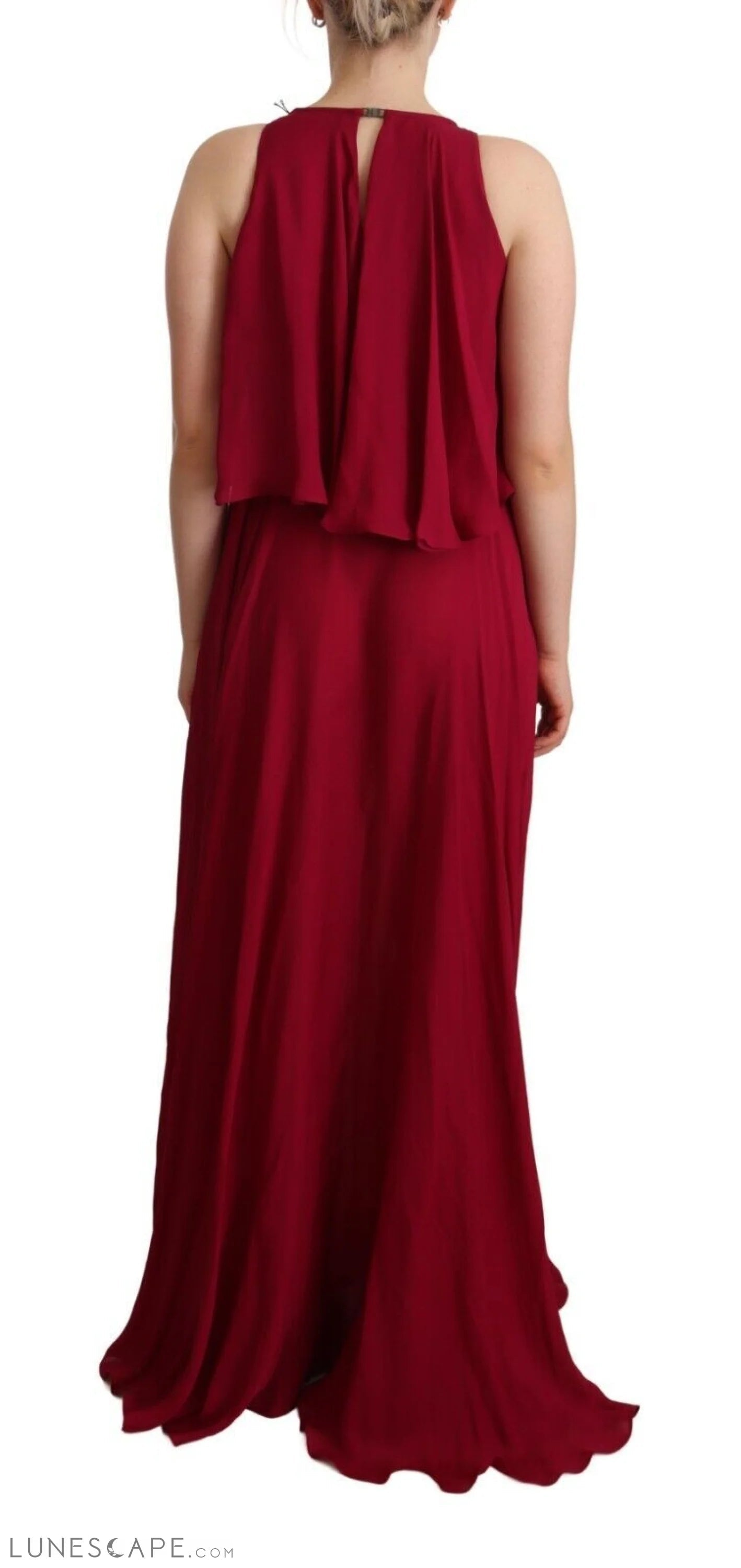 PLEIN SUD Elegant Silk Sleeveless Ruffled Maxi Dress LUNESCAPE