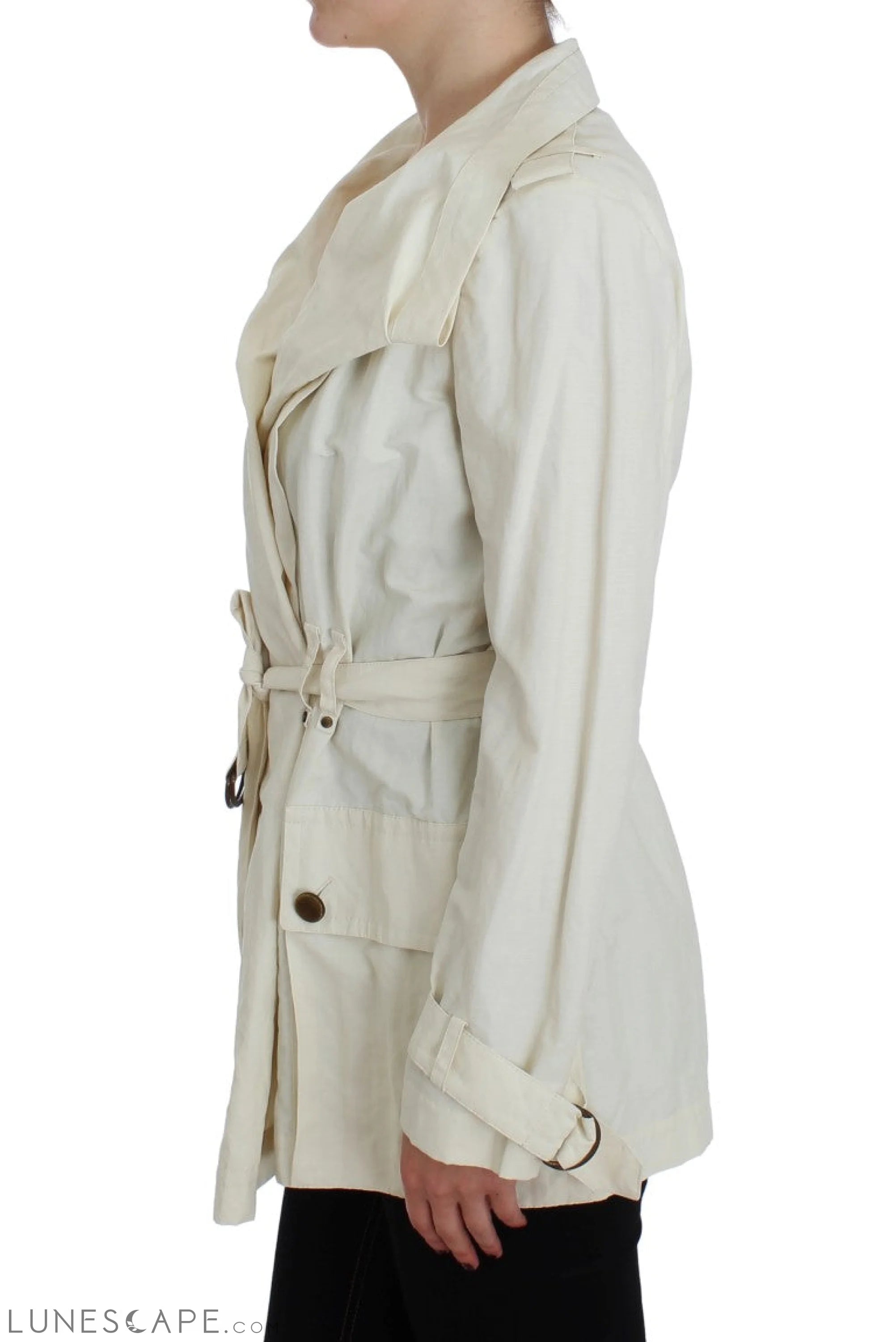 PLEIN SUD Elegant White Wrap Trench Jacket LUNESCAPE