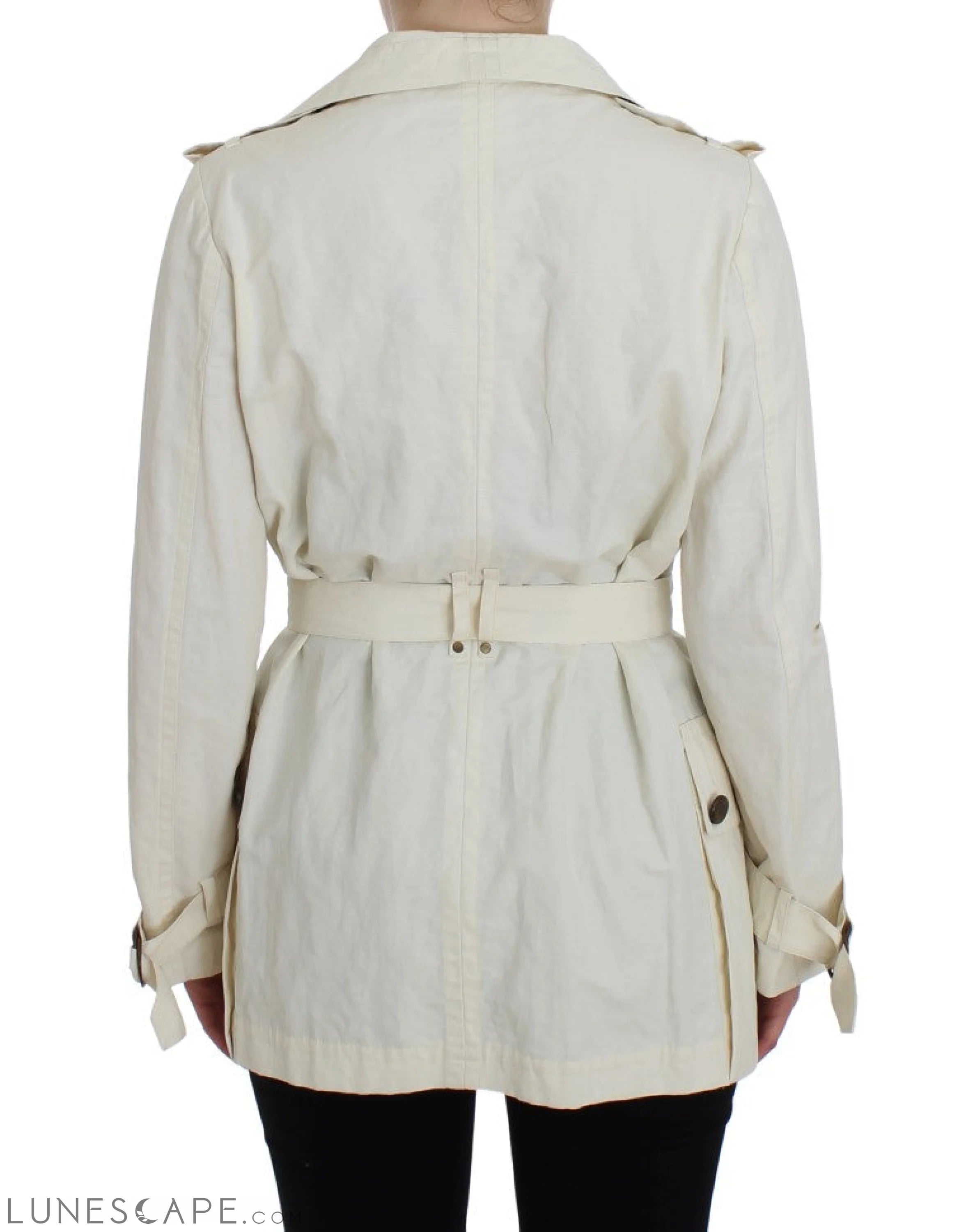 PLEIN SUD Elegant White Wrap Trench Jacket LUNESCAPE