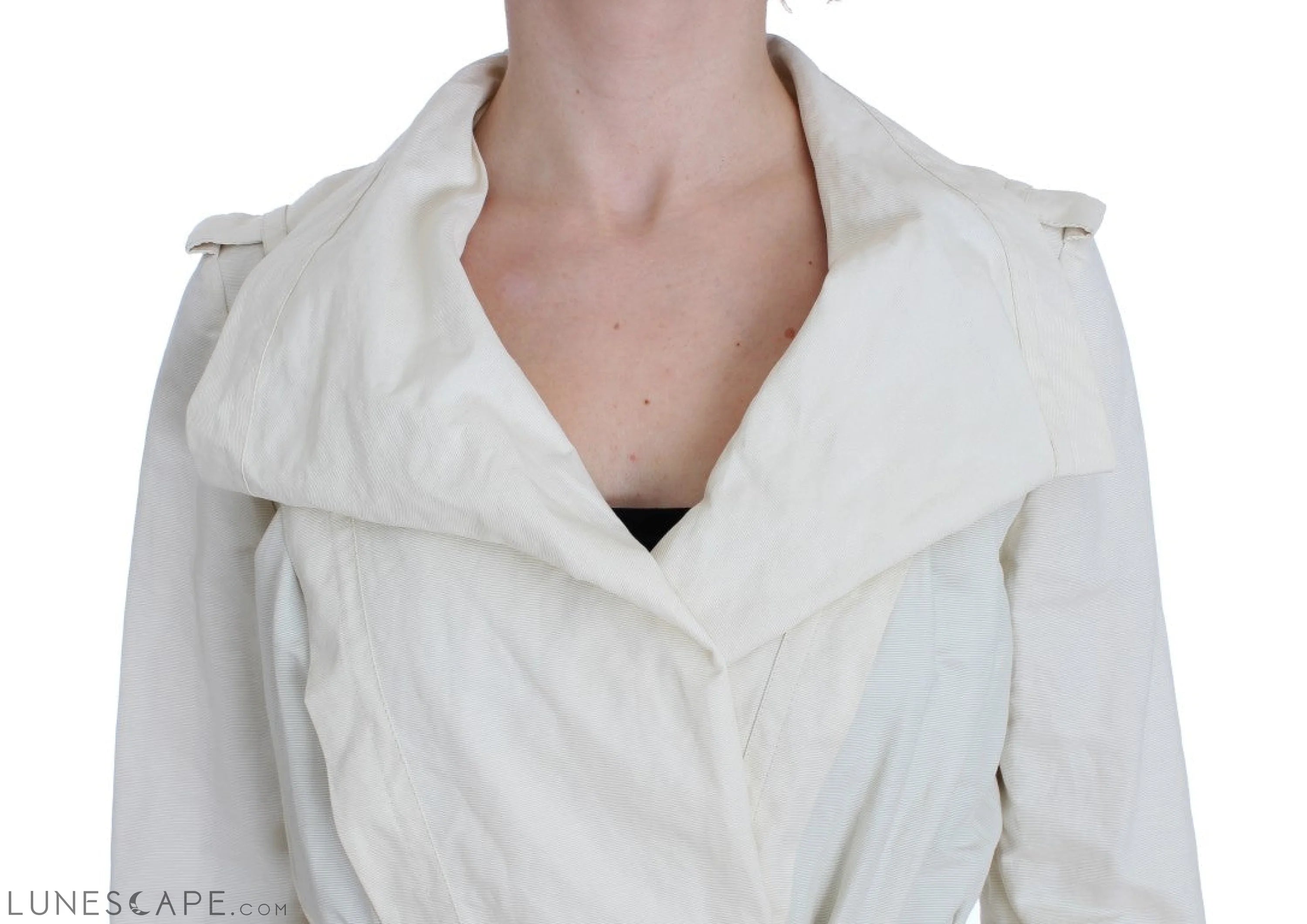 PLEIN SUD Elegant White Wrap Trench Jacket LUNESCAPE