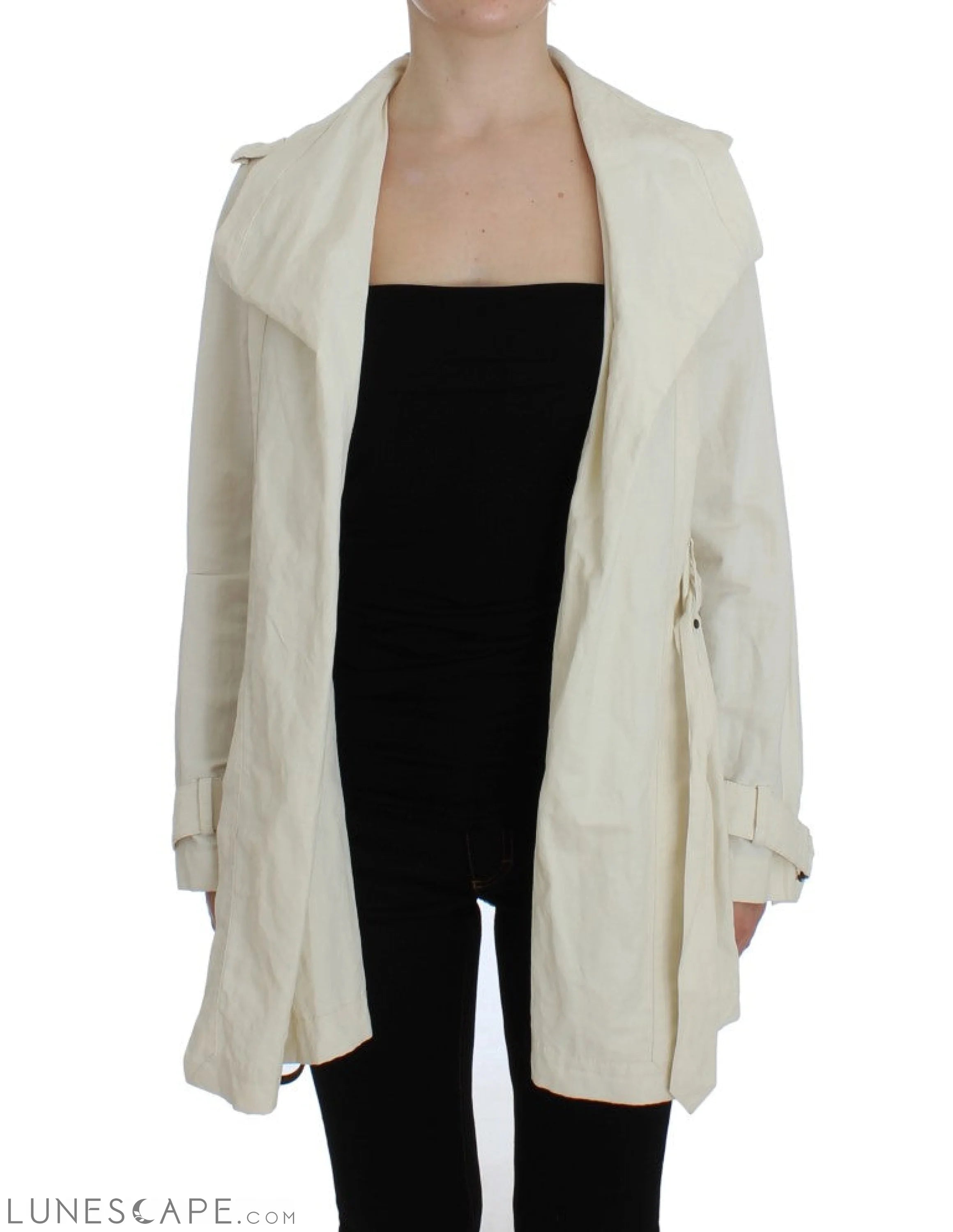 PLEIN SUD Elegant White Wrap Trench Jacket LUNESCAPE