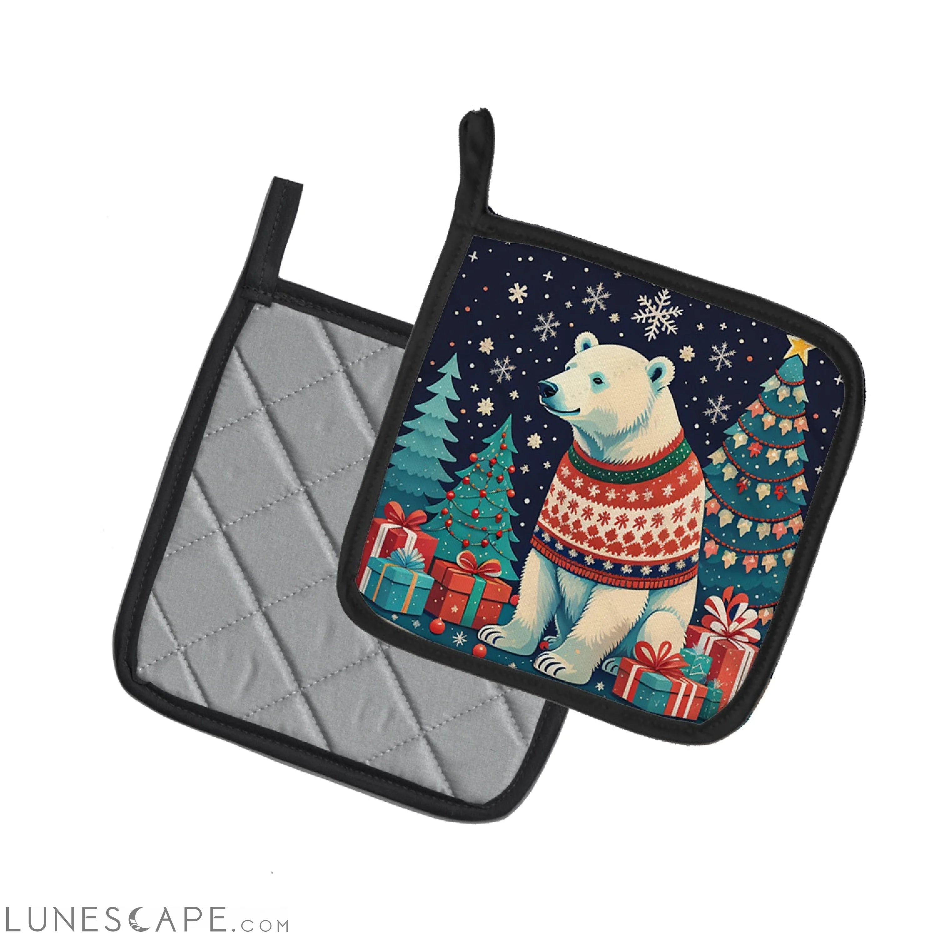 Polar Bear Christmas Pair of Pot Holders LUNESCAPE