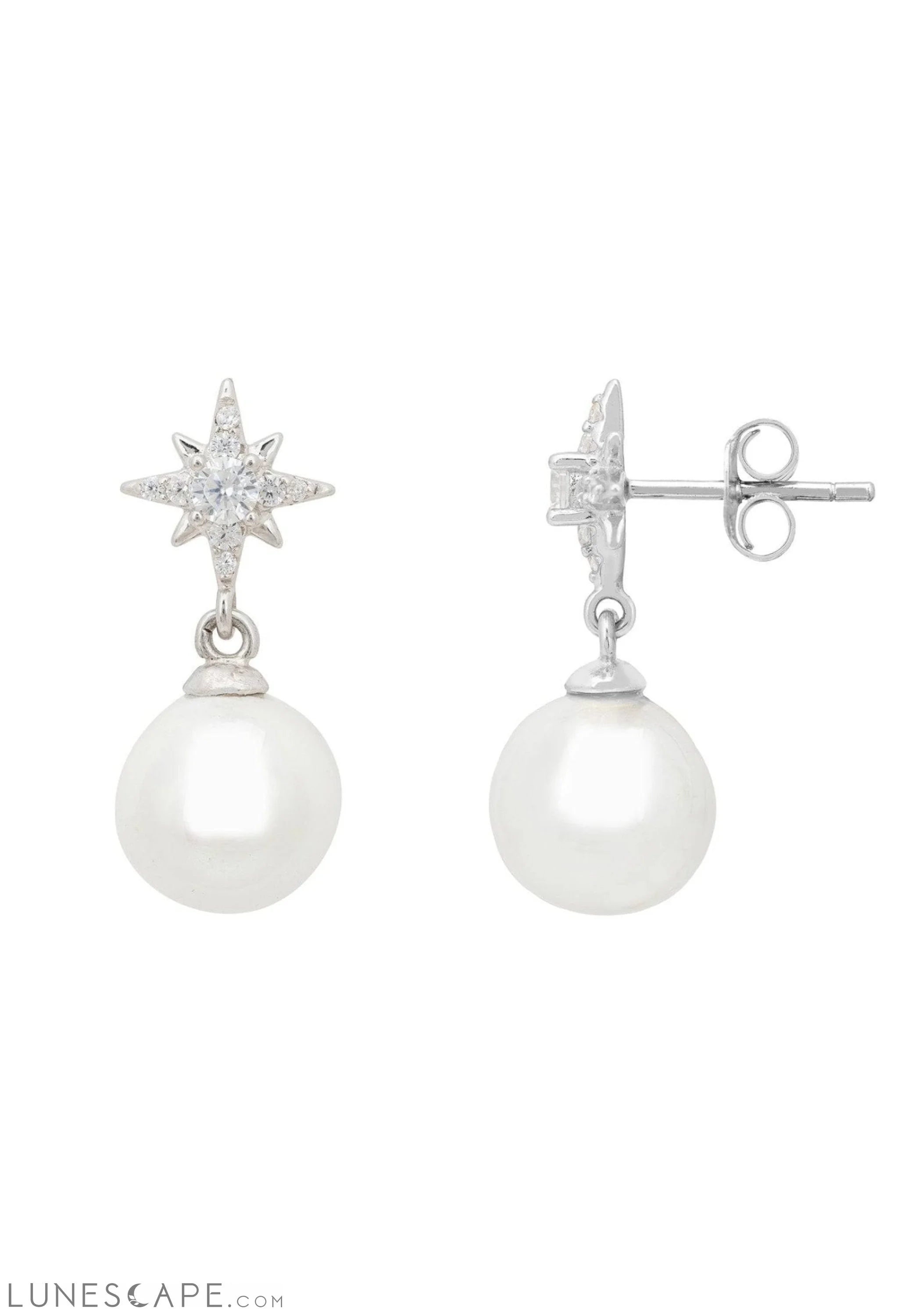 Polaris North Star Pearl Earrings Silver LUNESCAPE