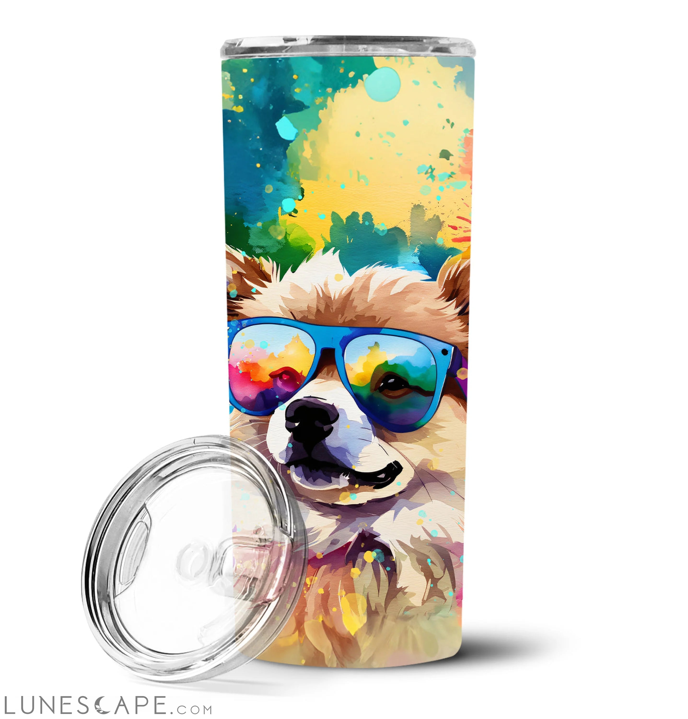 Pomeranian Hippie Dawg Stainless Steel Skinny Tumbler Travel Mug LUNESCAPE