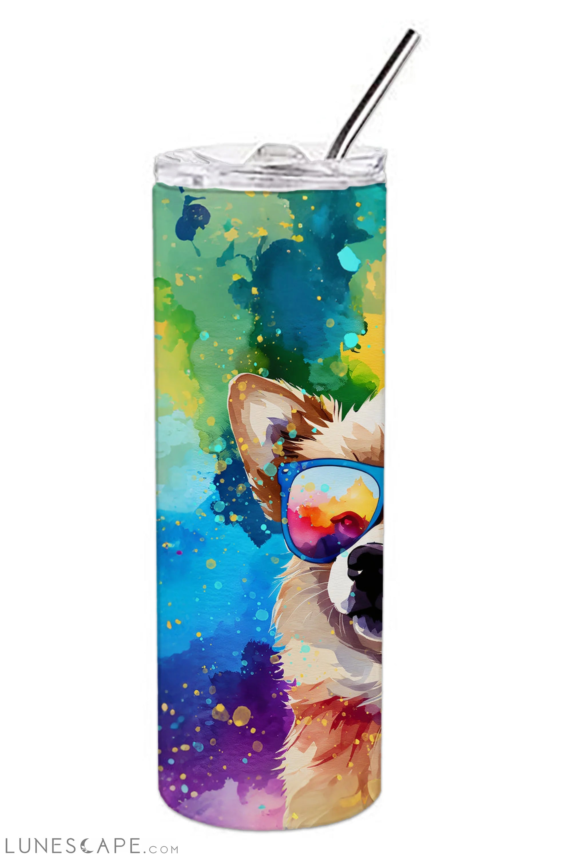 Pomeranian Hippie Dawg Stainless Steel Skinny Tumbler Travel Mug LUNESCAPE