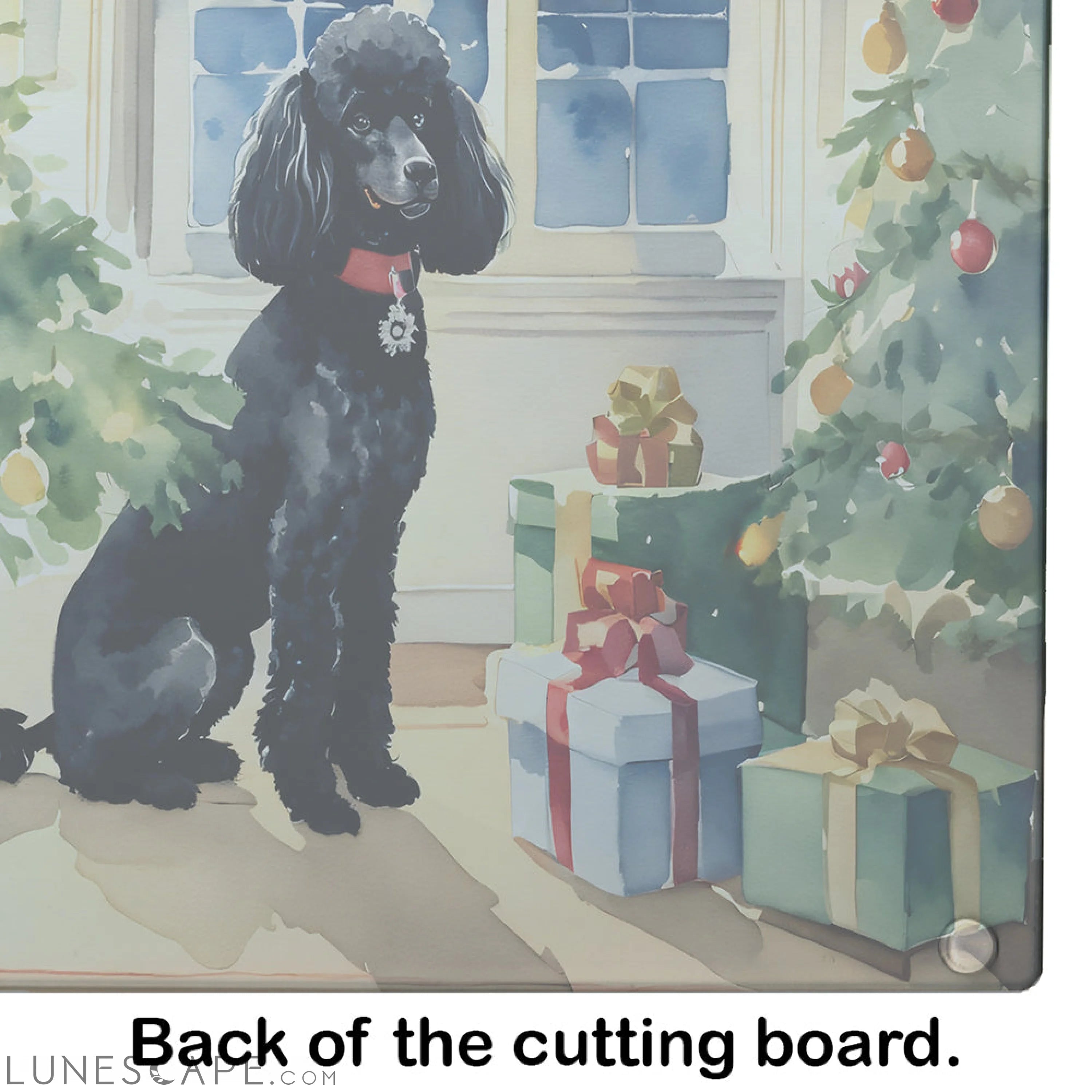 Poodle Cozy Christmas Glass Cutting Board LUNESCAPE