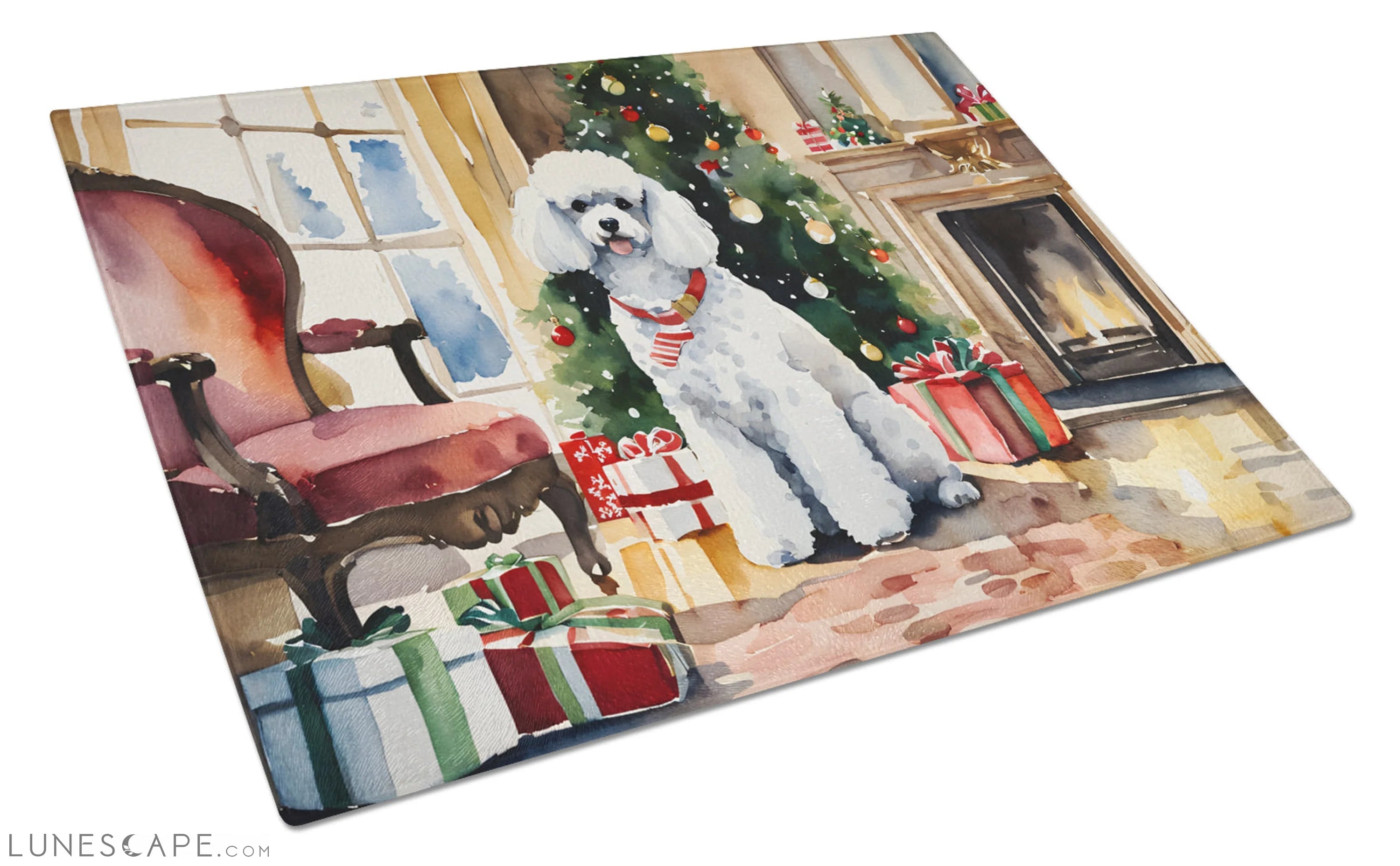 Poodle Cozy Christmas Glass Cutting Board LUNESCAPE