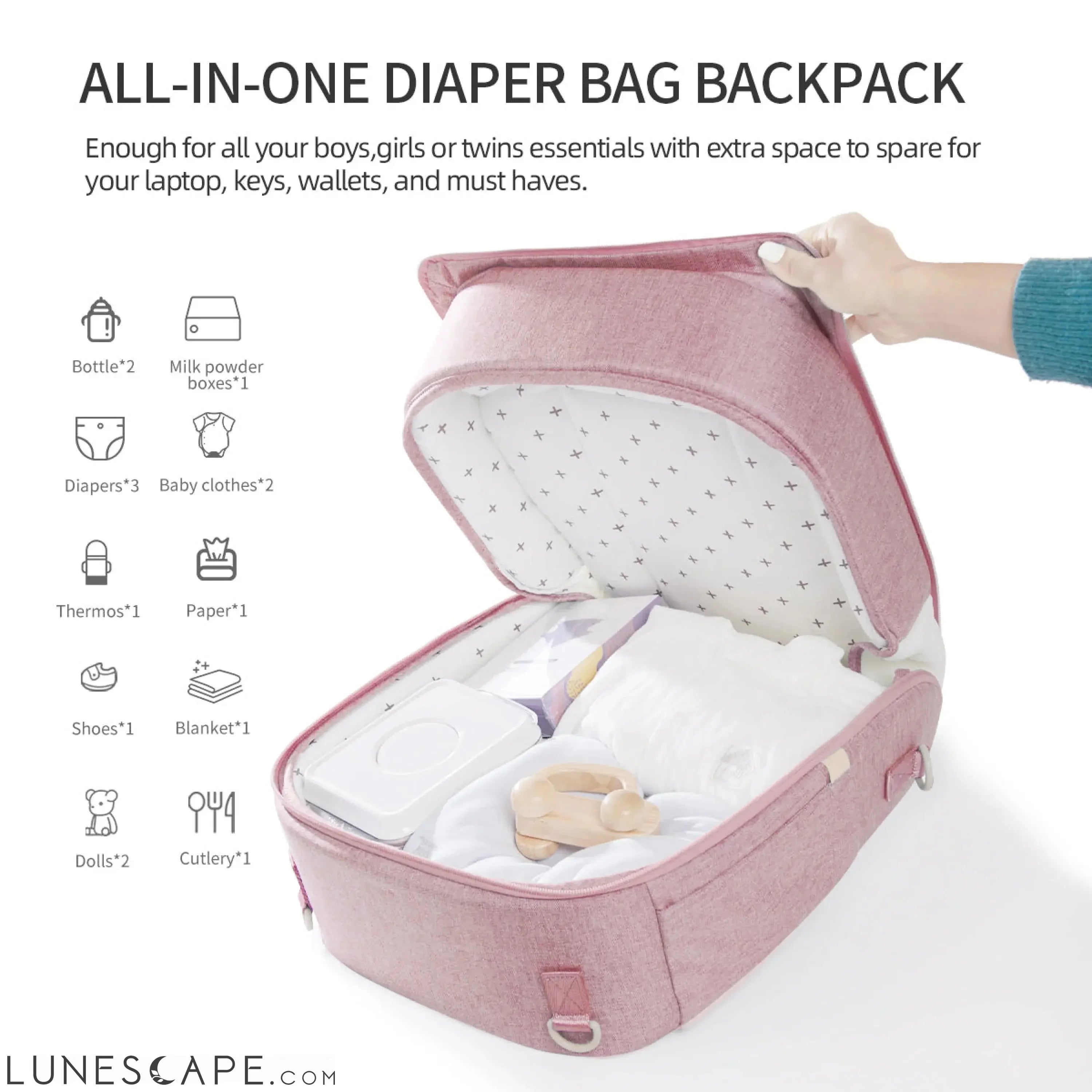 Portable Baby Diaper Bag Backpack with Changing Pad LUNESCAPE