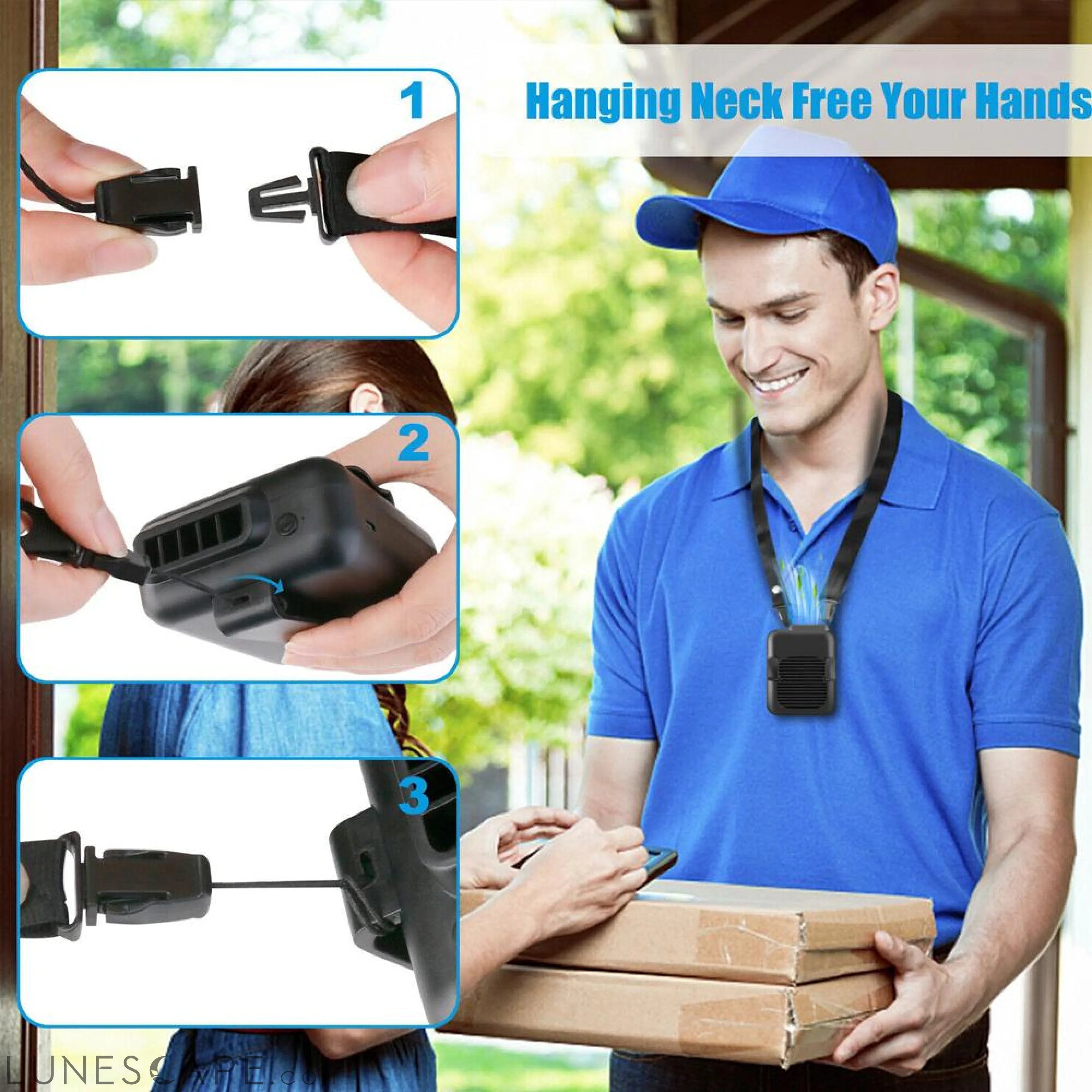 Portable Compact Cooling Fan Hanging Handsfree with Waist Clip LUNESCAPE