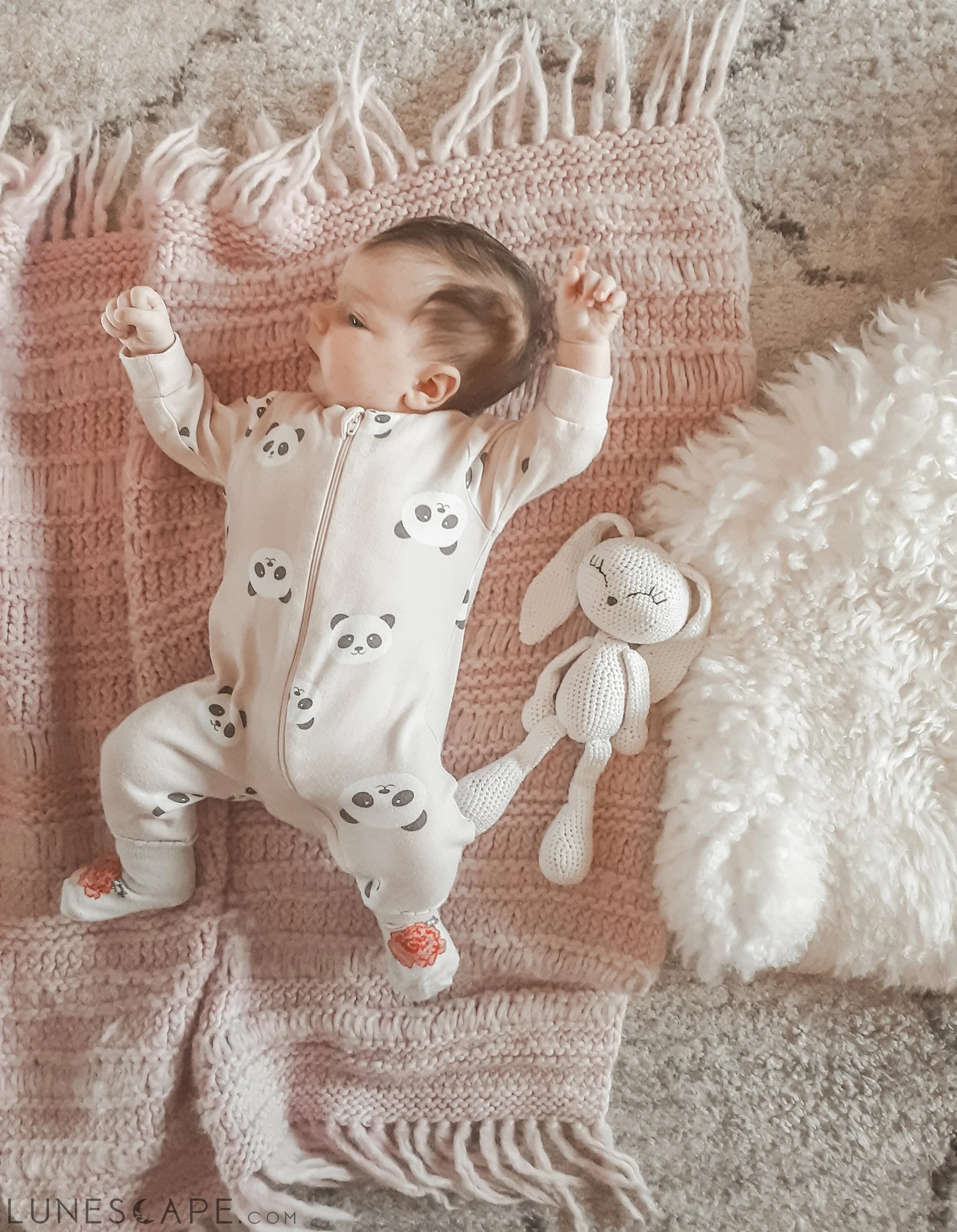 Powder Pink Baby Boho Blanket LUNESCAPE