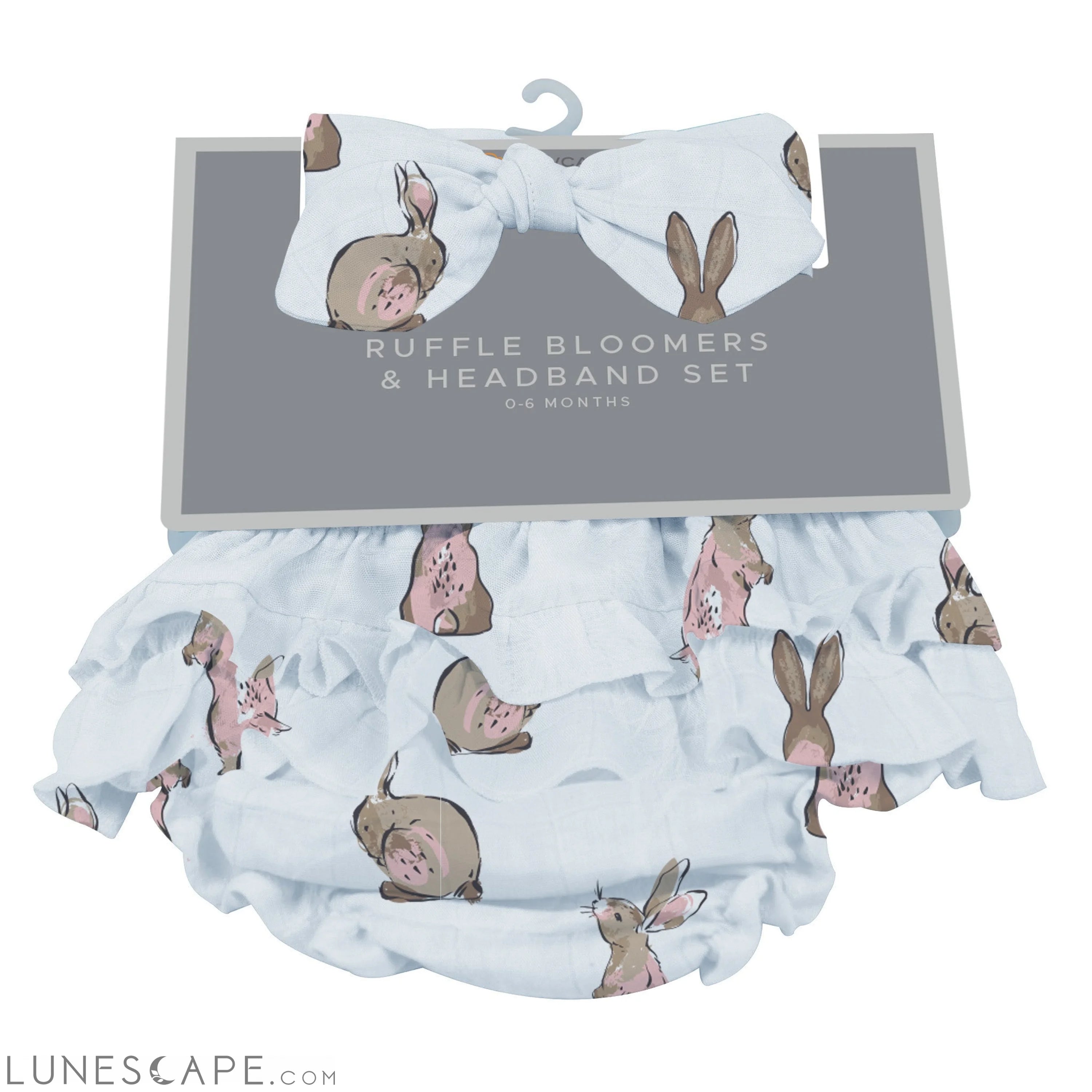 Powder Pink Bunnies Ruffle Bloomers and Headband Set LUNESCAPE