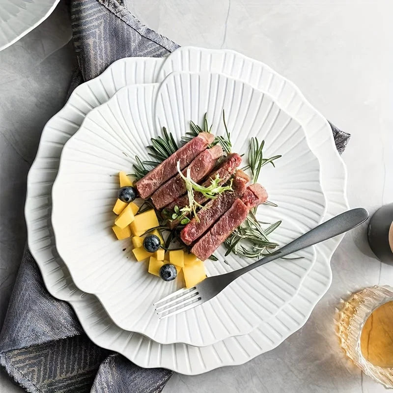 Premium White Ceramic Dinner Plates for Gourmet Dining LUNESCAPE