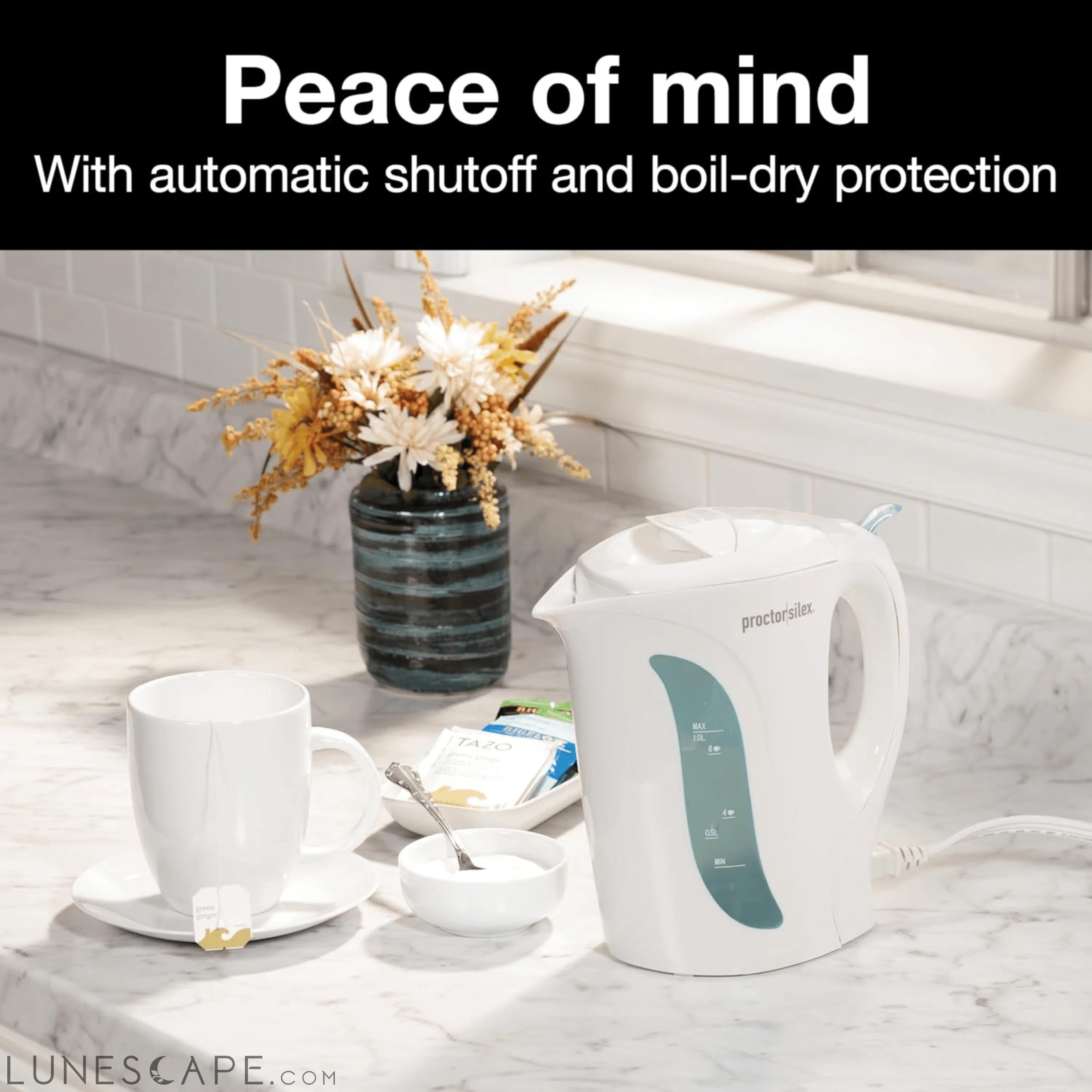 Proctor Silex 1.0 Liter Electric Tea Kettle Water-Boiler and Heater LUNESCAPE