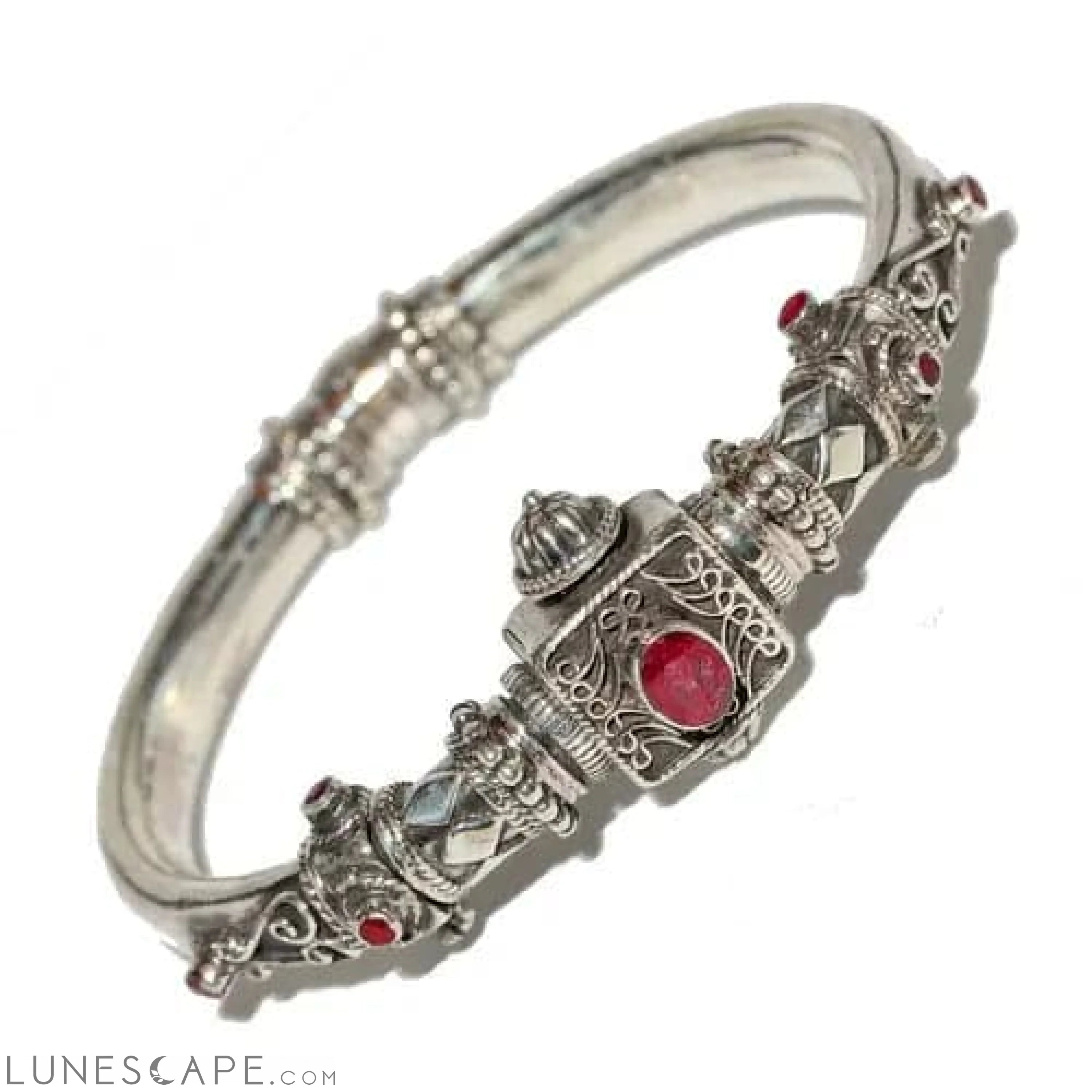 Protective Natural Ruby Sterling Silver Bangle LUNESCAPE