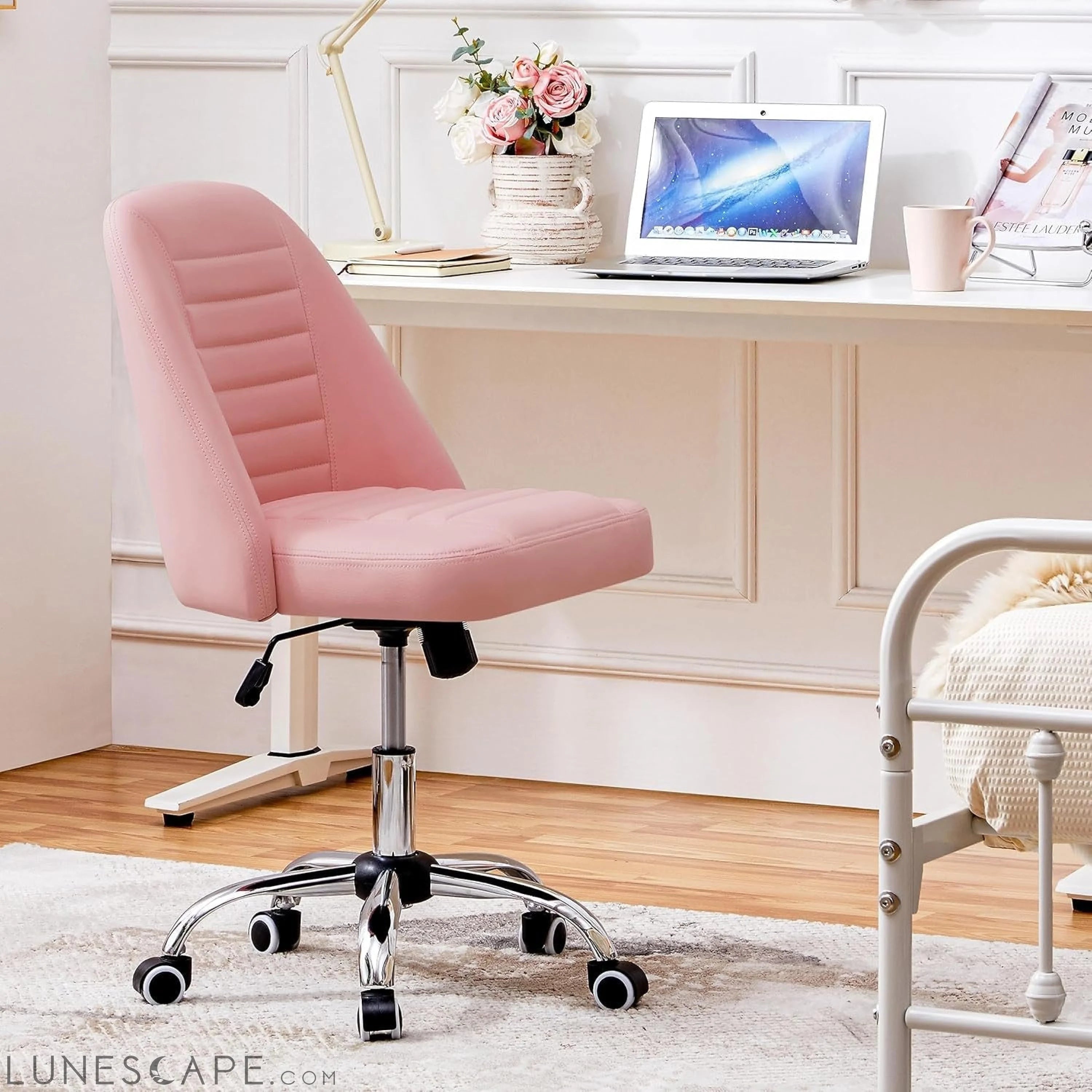 PU Leather Armless Office Chair, Mid Back Desk Chair, Computer Task LUNESCAPE