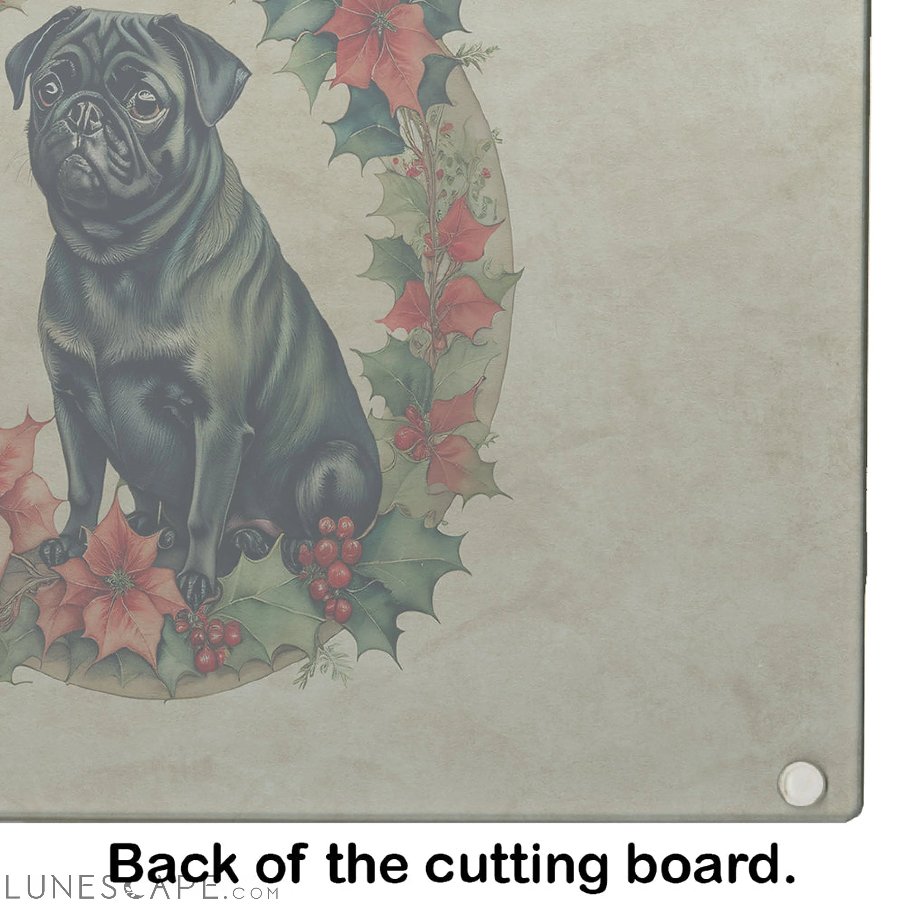 Pug Christmas Flowers Glass Cutting Board LUNESCAPE