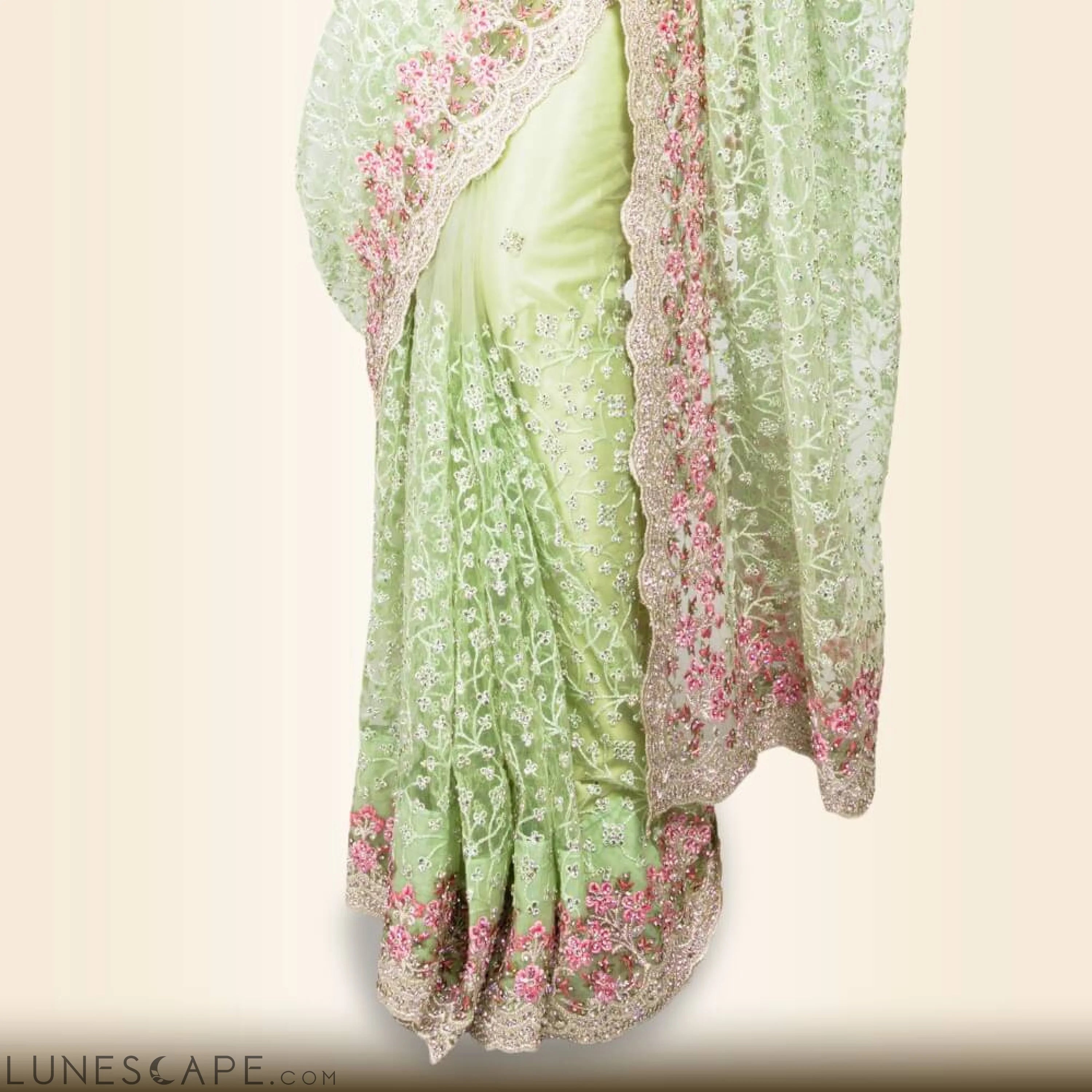 Pure Net Indian Saree - Green LUNESCAPE