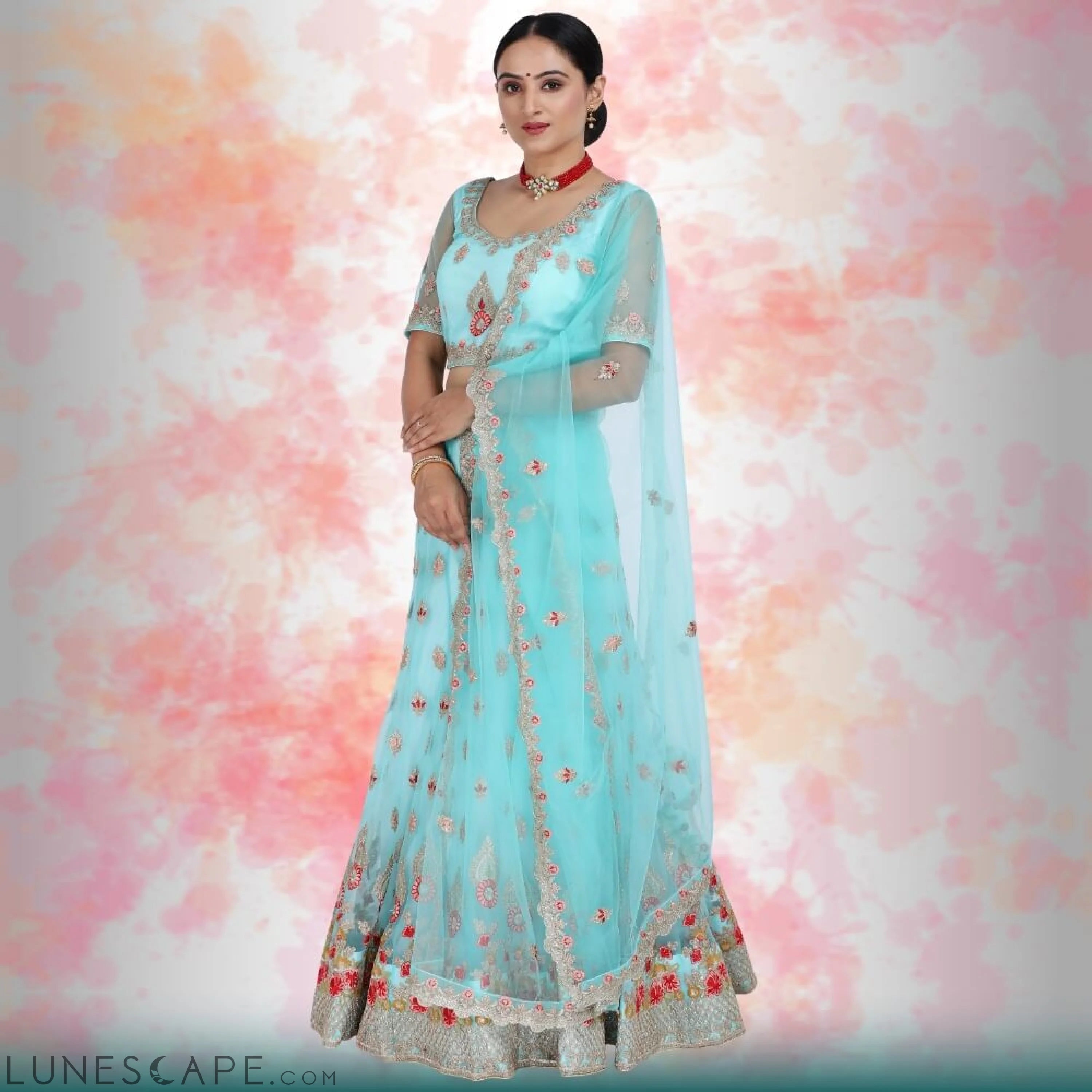 Pure Net Lehenga Choli - Blue LUNESCAPE