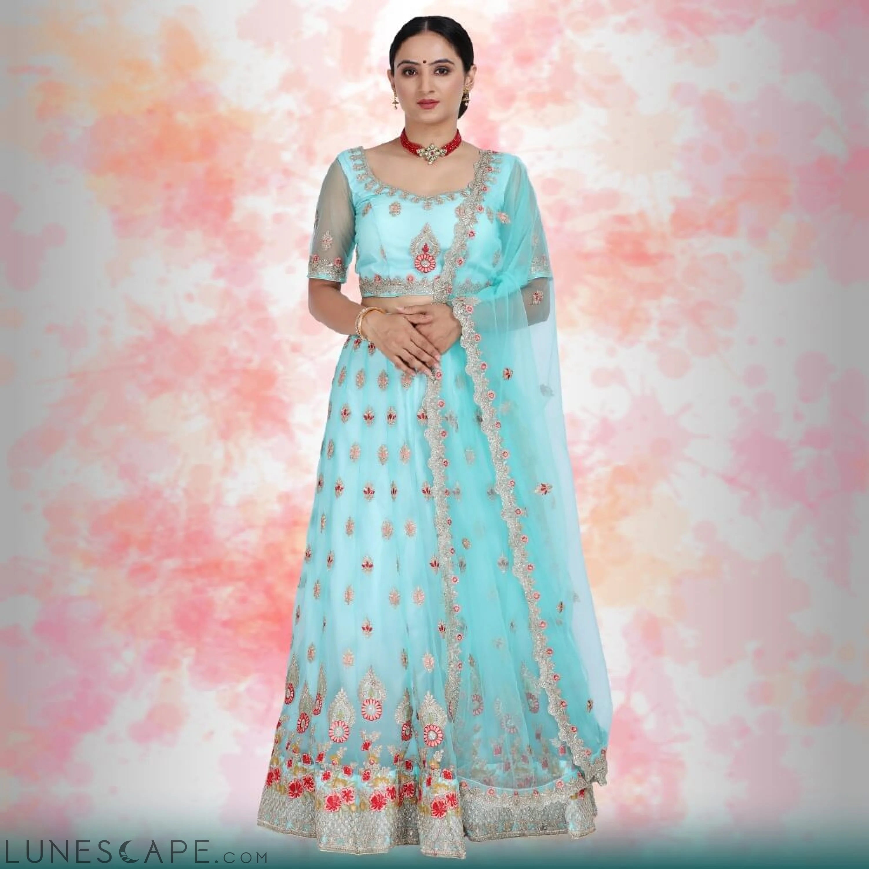 Pure Net Lehenga Choli - Blue LUNESCAPE