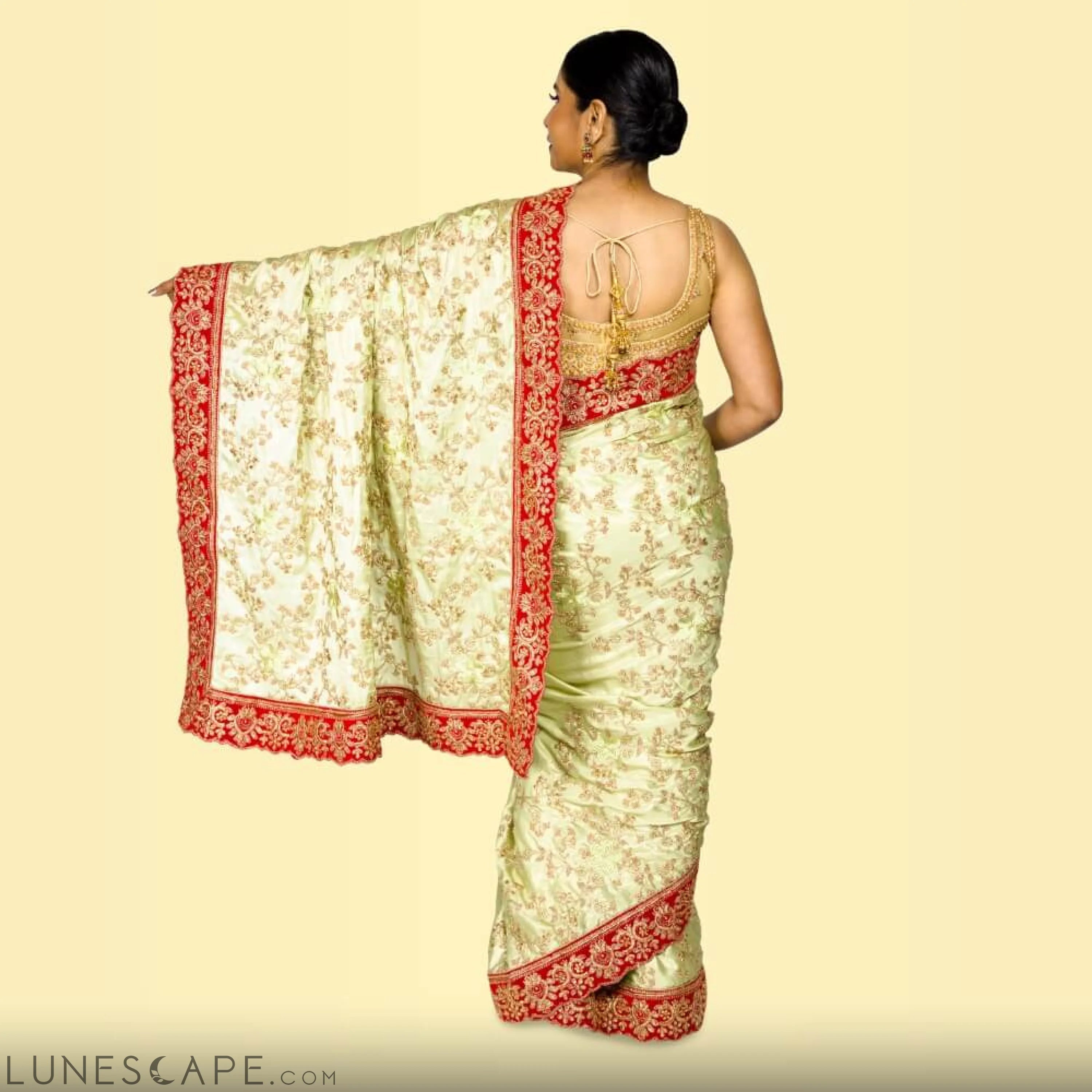 Pure Satin Embroidered Saree LUNESCAPE
