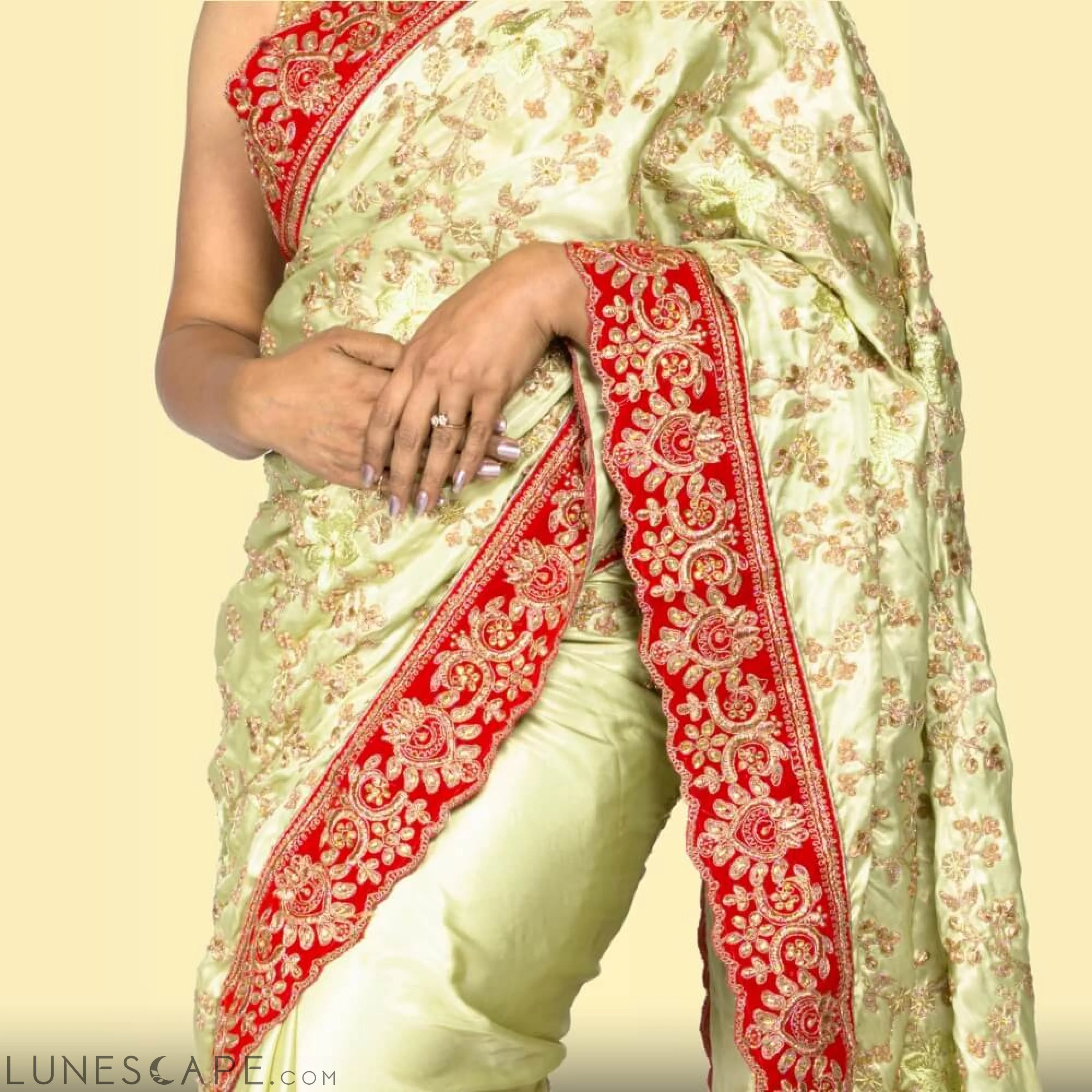 Pure Satin Embroidered Saree LUNESCAPE