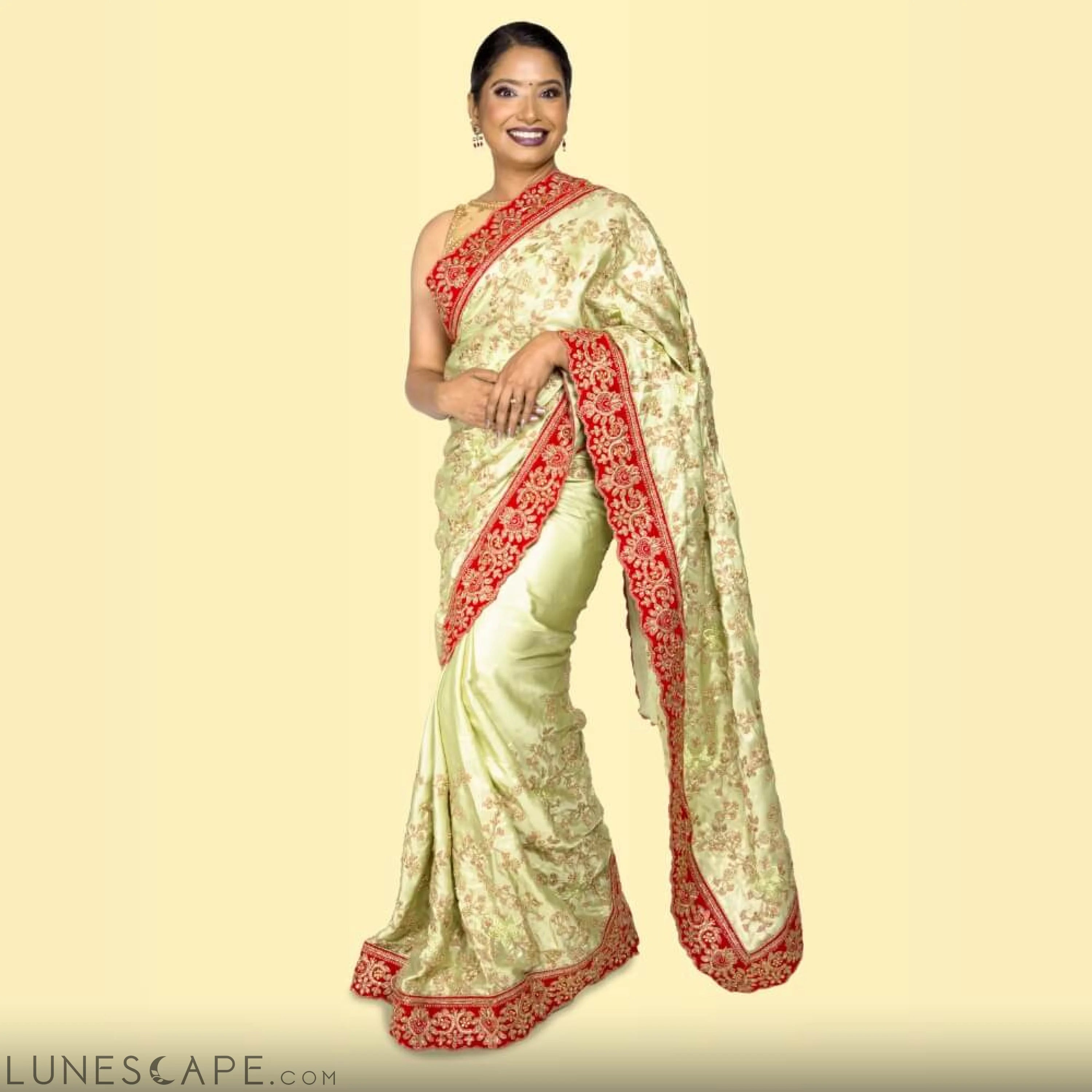 Pure Satin Embroidered Saree LUNESCAPE