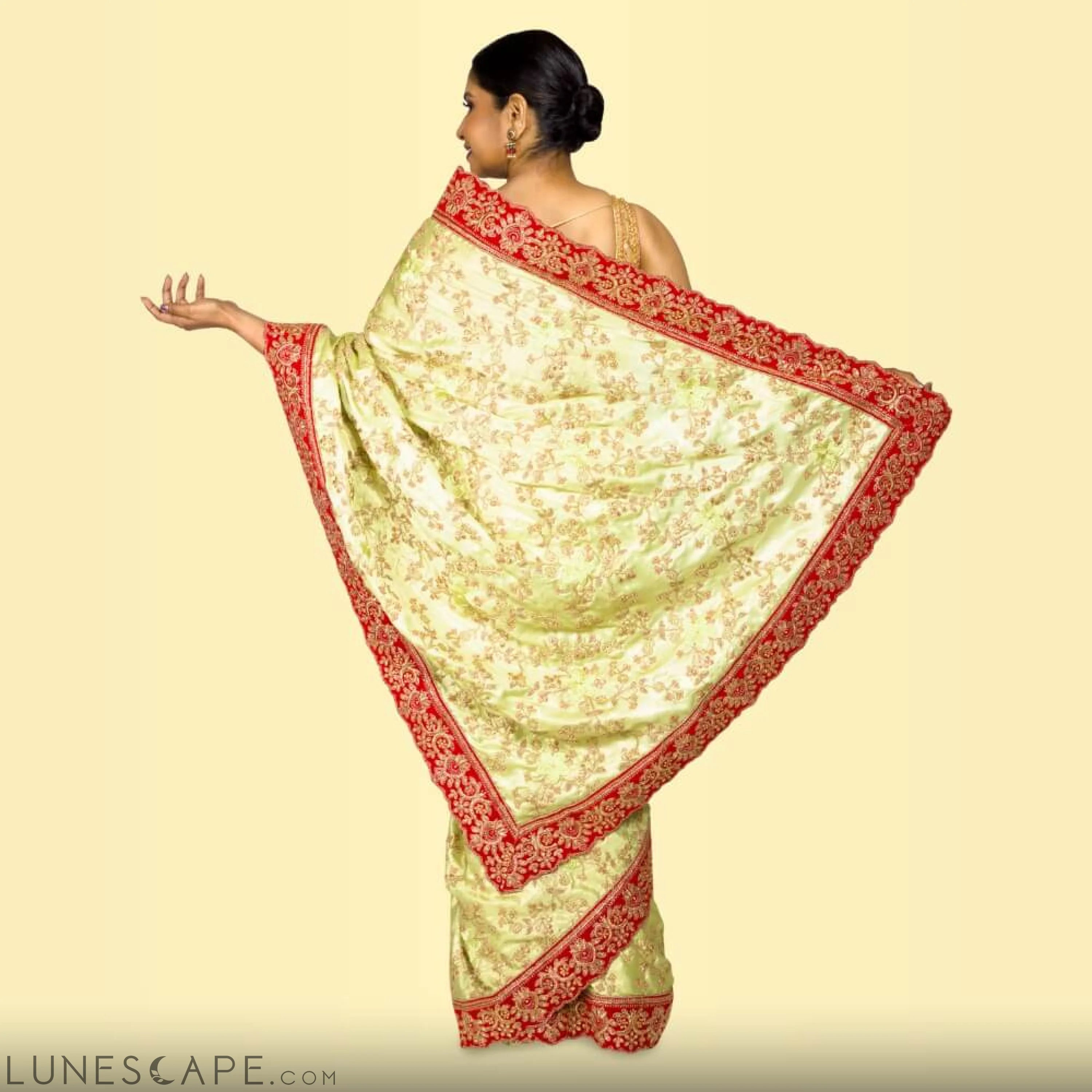 Pure Satin Embroidered Saree LUNESCAPE