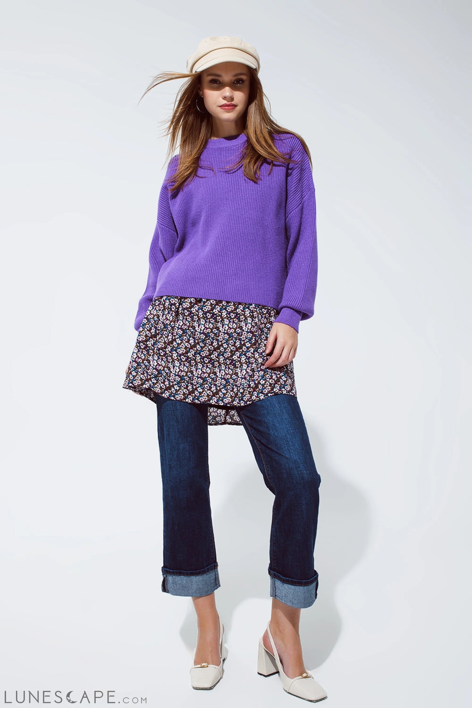 Purple Chunky Knitted Relaxed Jumper LUNESCAPE