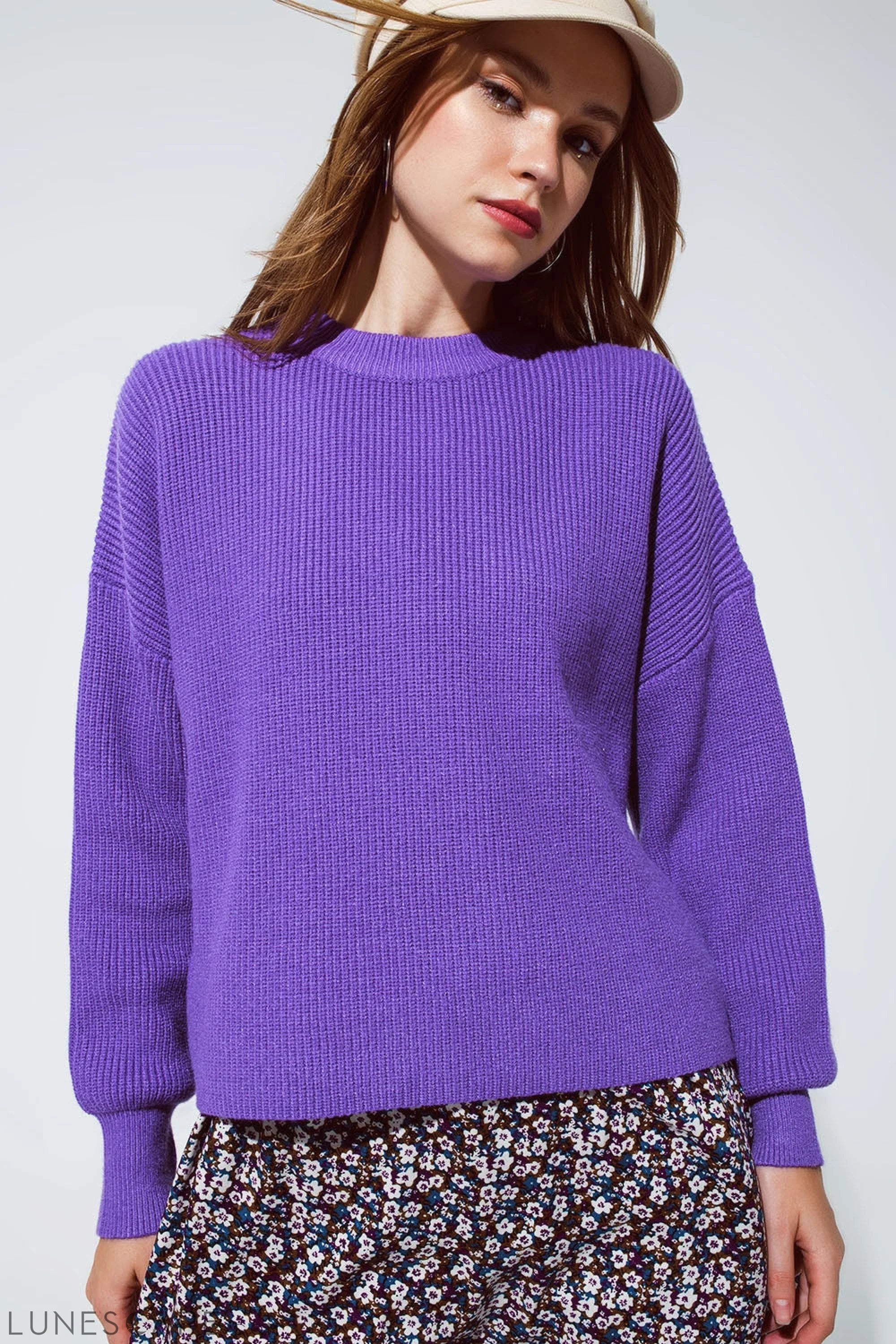 Purple Chunky Knitted Relaxed Jumper LUNESCAPE