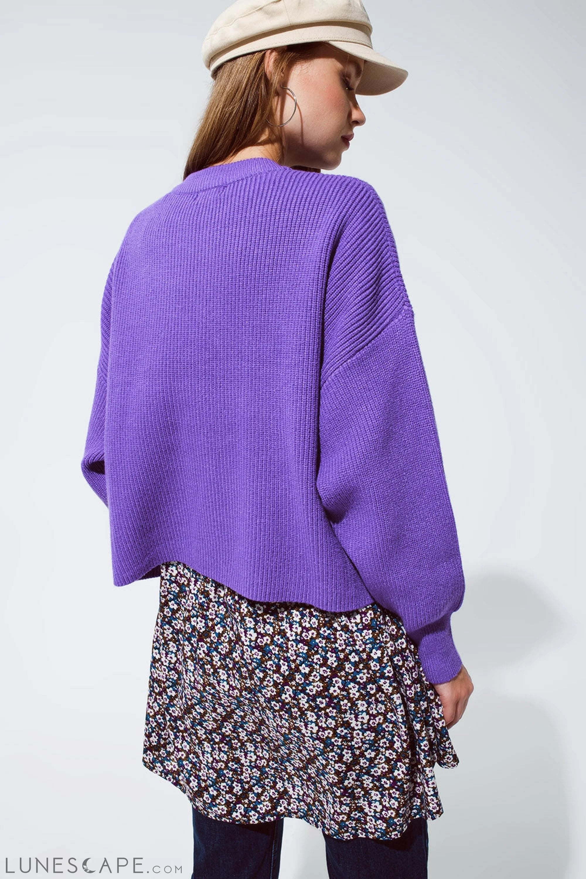 Purple Chunky Knitted Relaxed Jumper LUNESCAPE