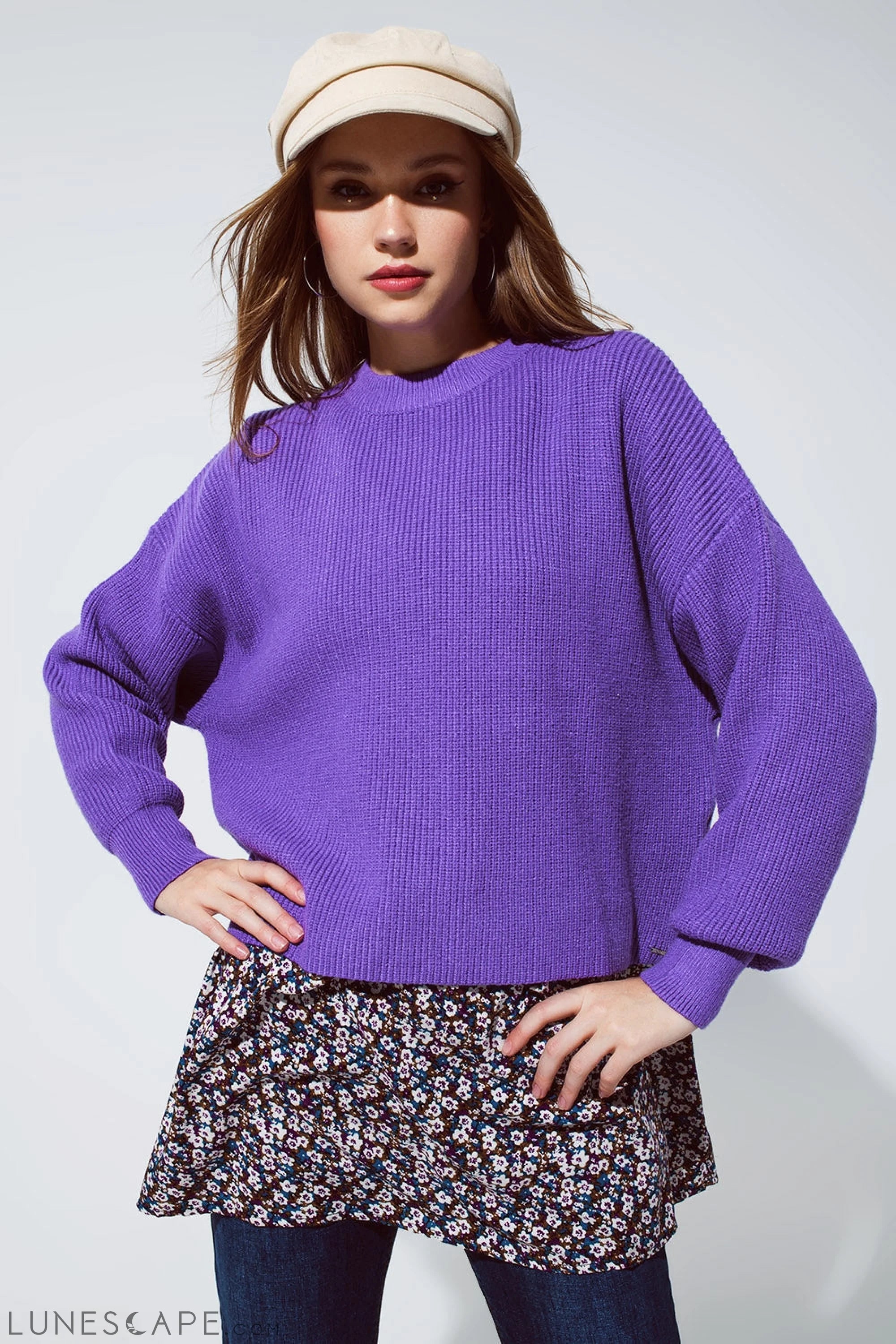 Purple Chunky Knitted Relaxed Jumper LUNESCAPE