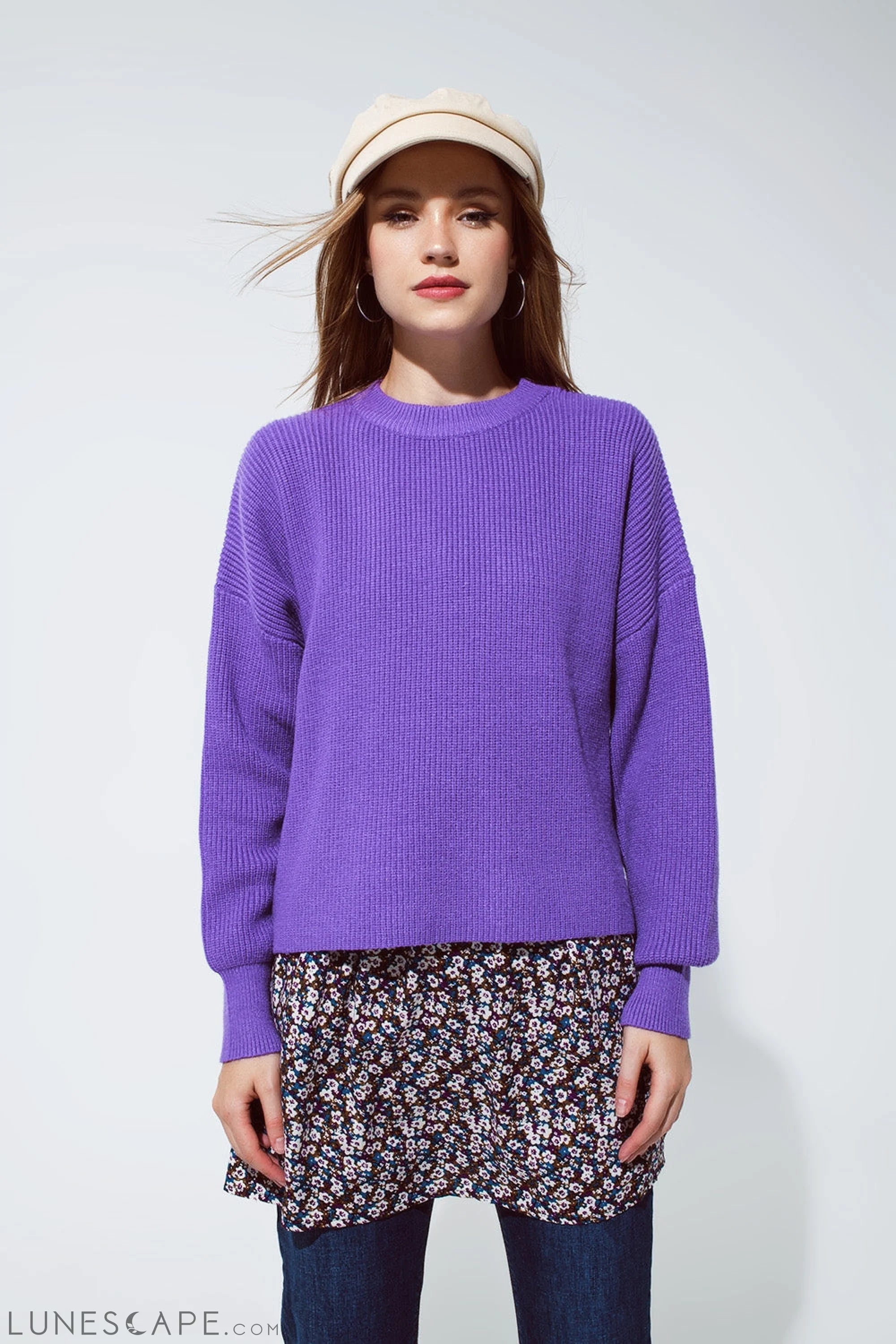 Purple Chunky Knitted Relaxed Jumper LUNESCAPE