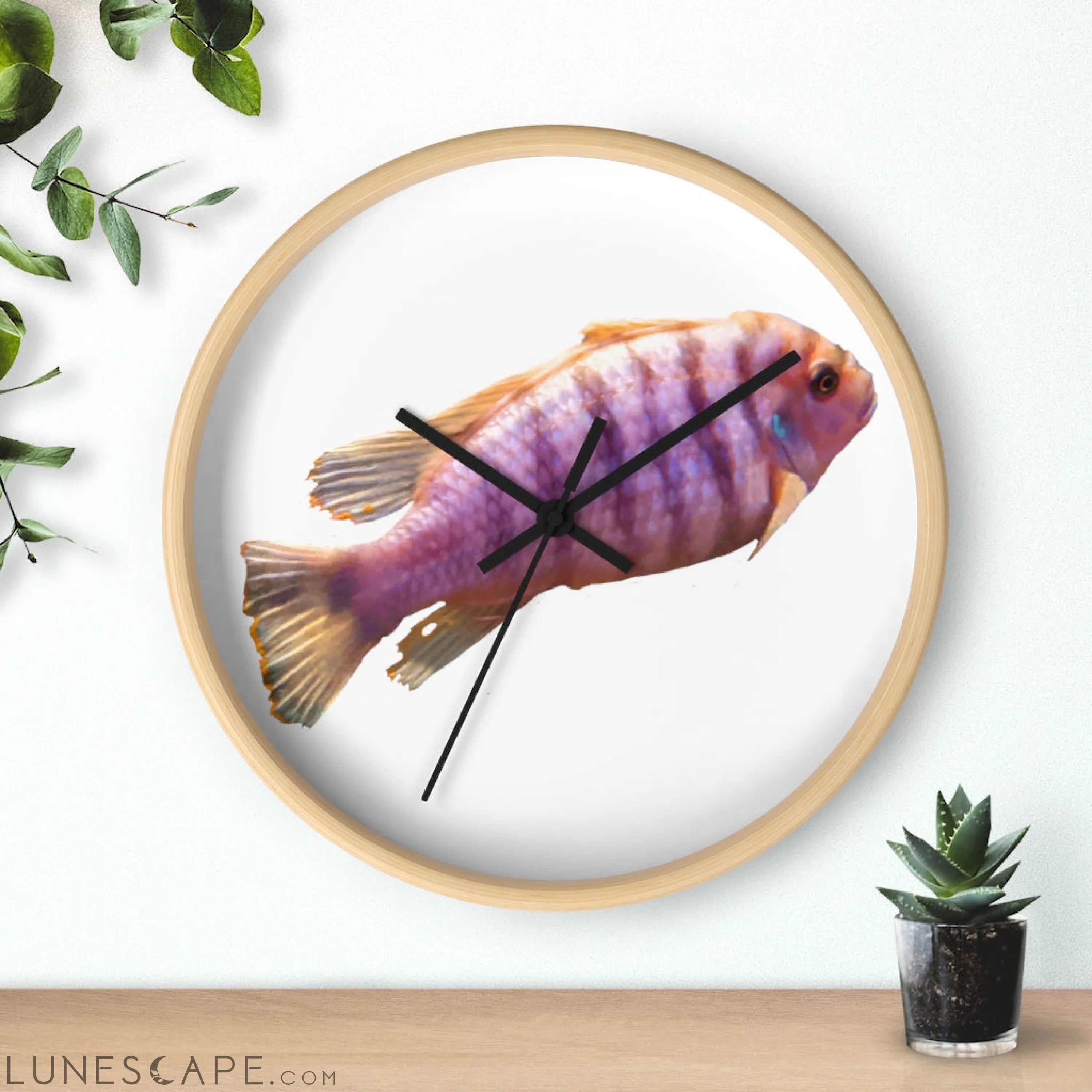 Purple Fish Wall clock LUNESCAPE