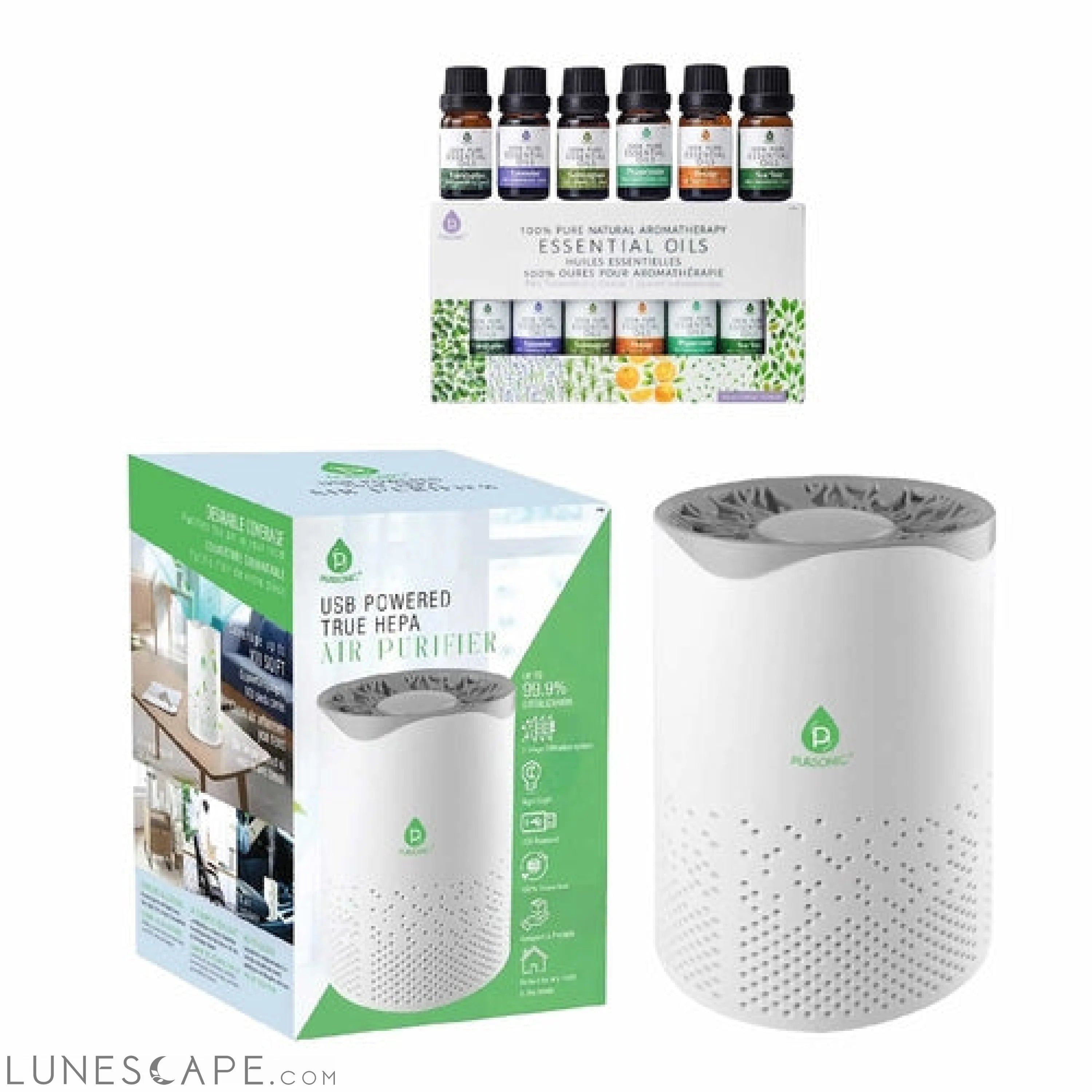 Pursonic Air Purifier with 6-Pack Premium Essential Oils Collection LUNESCAPE