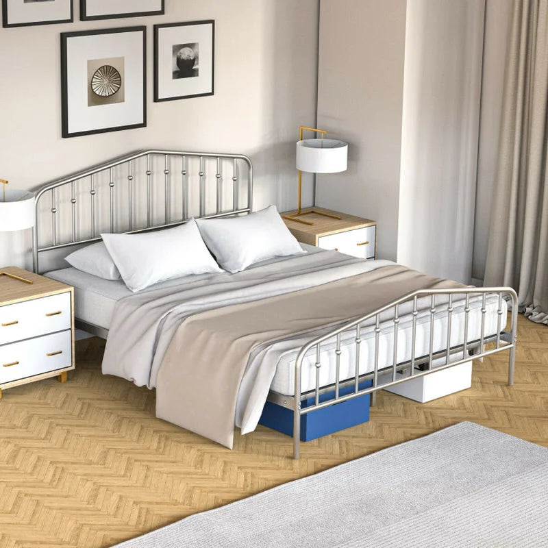Queen Size Metal Platform Bed Frame with Vintage Headboard and LUNESCAPE