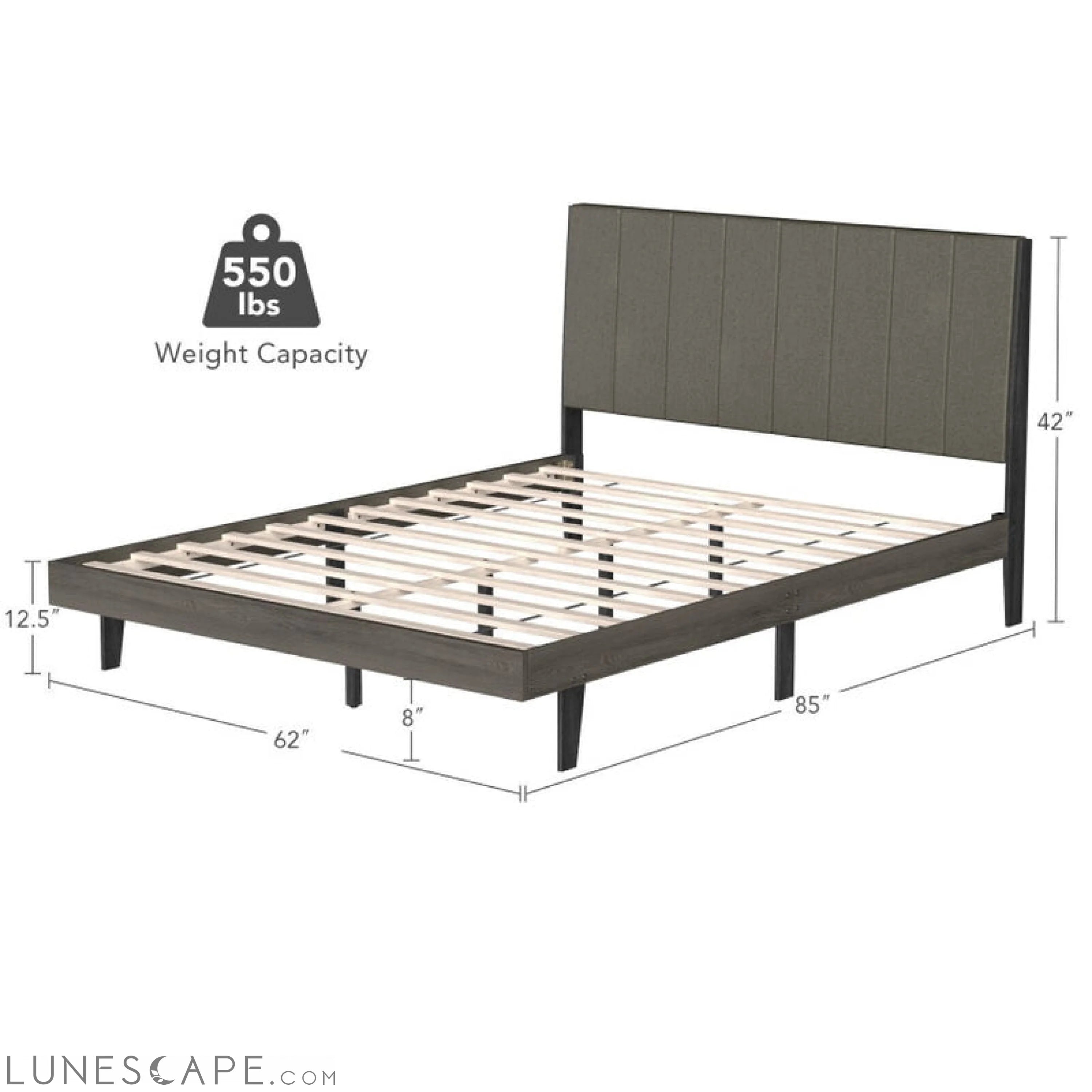 Queen Size Upholstered Bed Frame with Tufted Headboard LUNESCAPE
