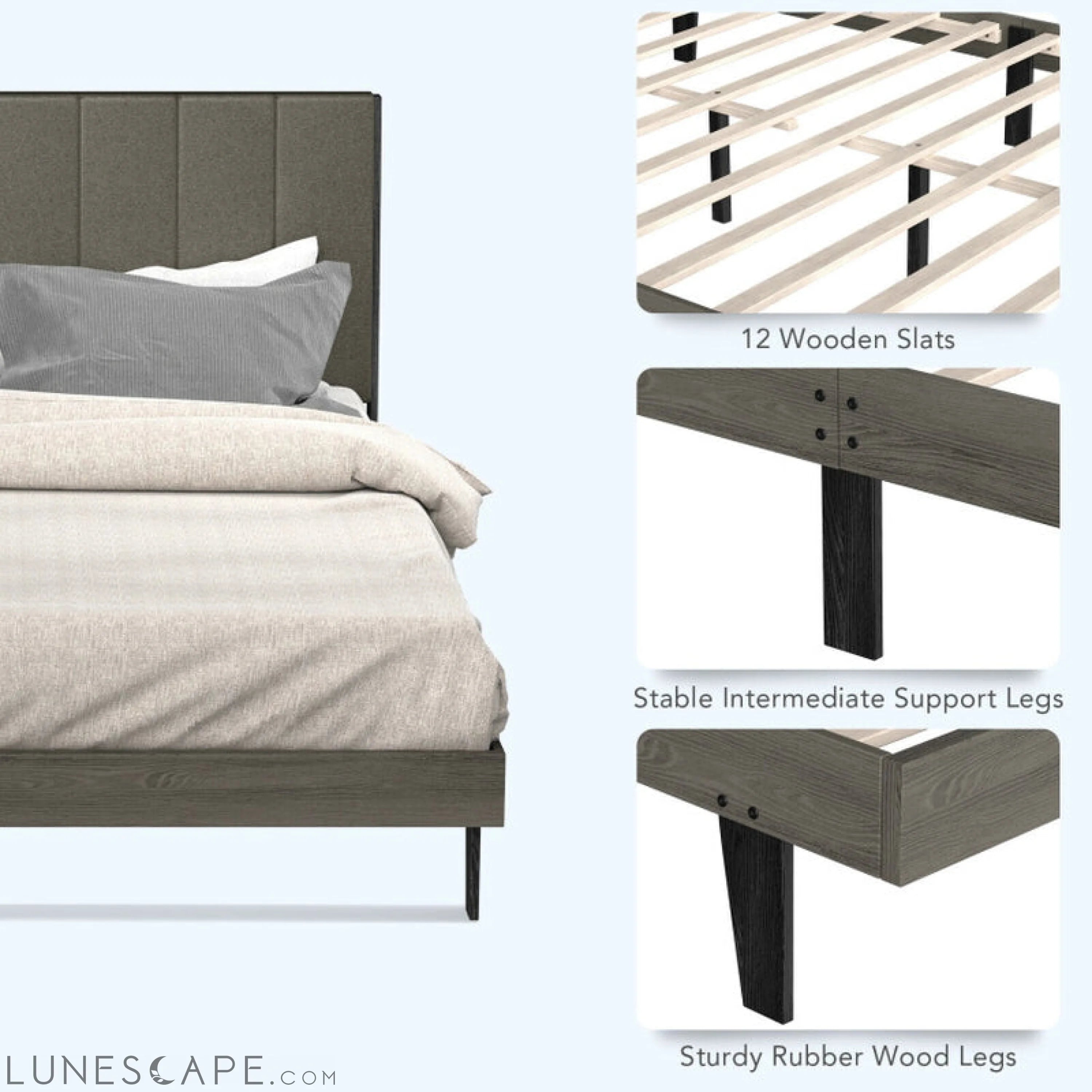Queen Size Upholstered Bed Frame with Tufted Headboard LUNESCAPE