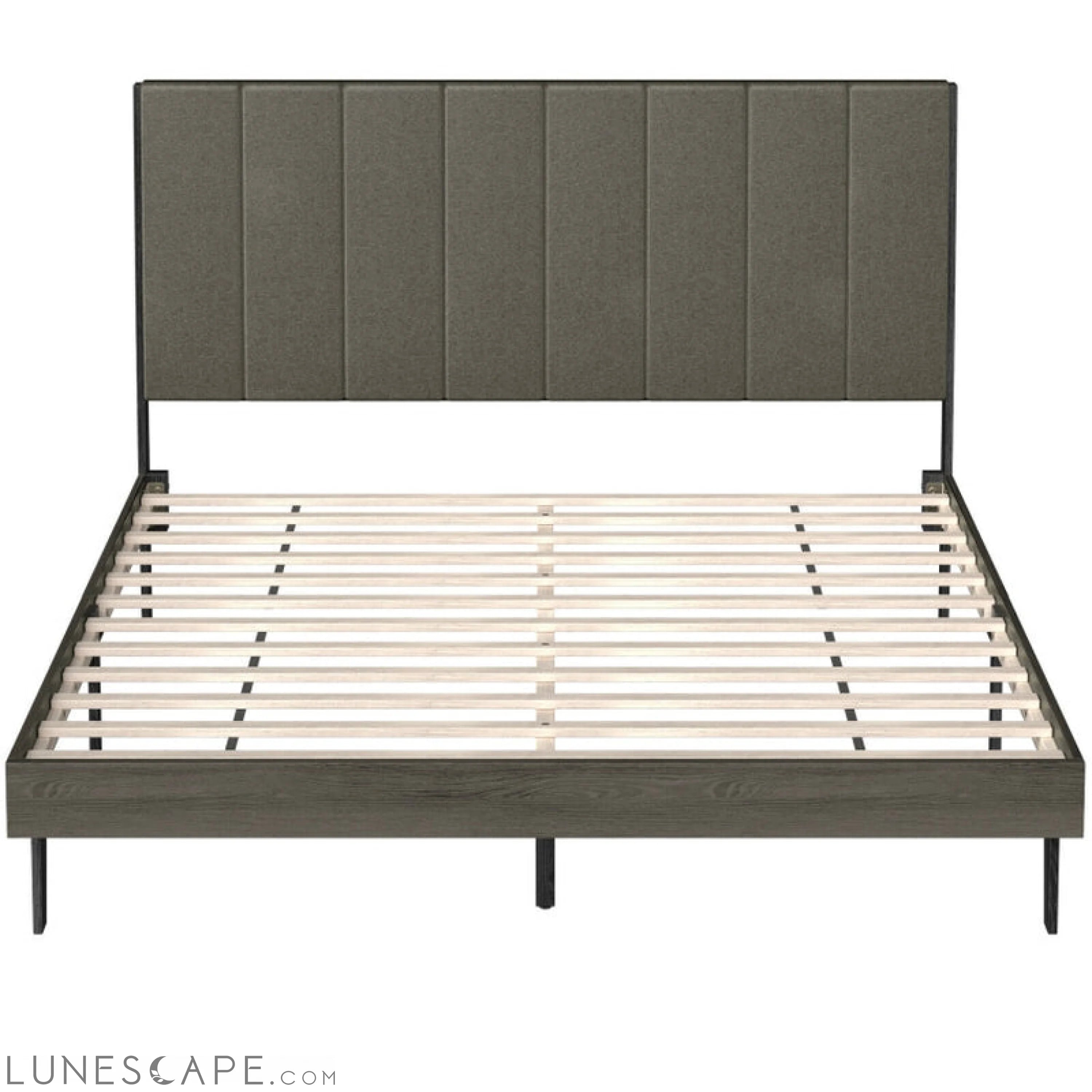 Queen Size Upholstered Bed Frame with Tufted Headboard LUNESCAPE