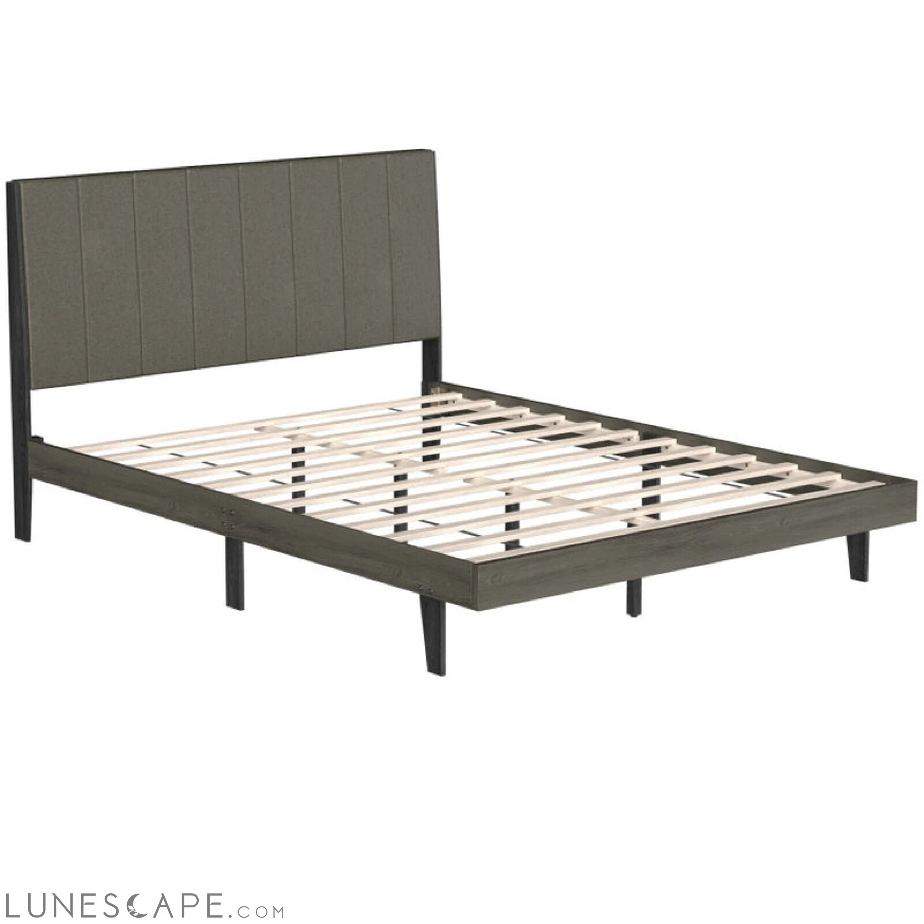 Queen Size Upholstered Bed Frame with Tufted Headboard LUNESCAPE